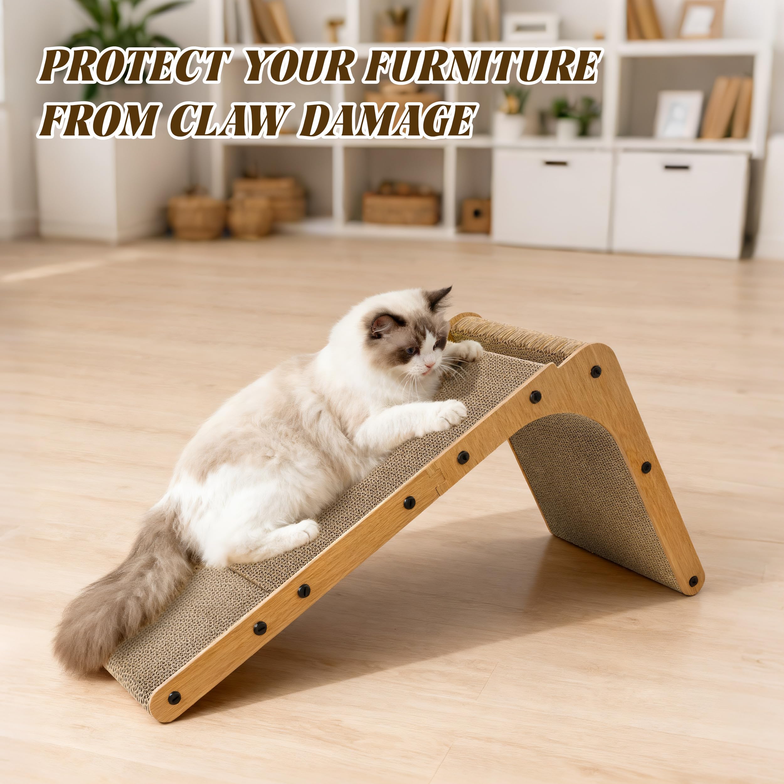 PatiencET L Shape Cat Scratcher, 26.8 Inch Cardboard Scratch Pad for Indoor Cats, Large Vertical Scratch Board, Furniture Protec