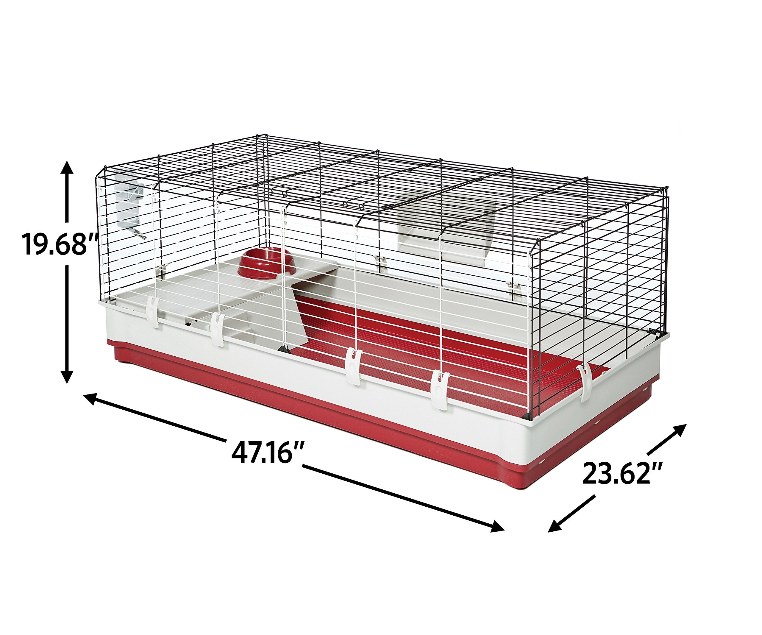 MidWest Homes for Pets Deluxe Rabbit & Guinea Pig Cage, X-Large, Metal, 47.2"L x 19.7"W x 23.6"H, White & Red