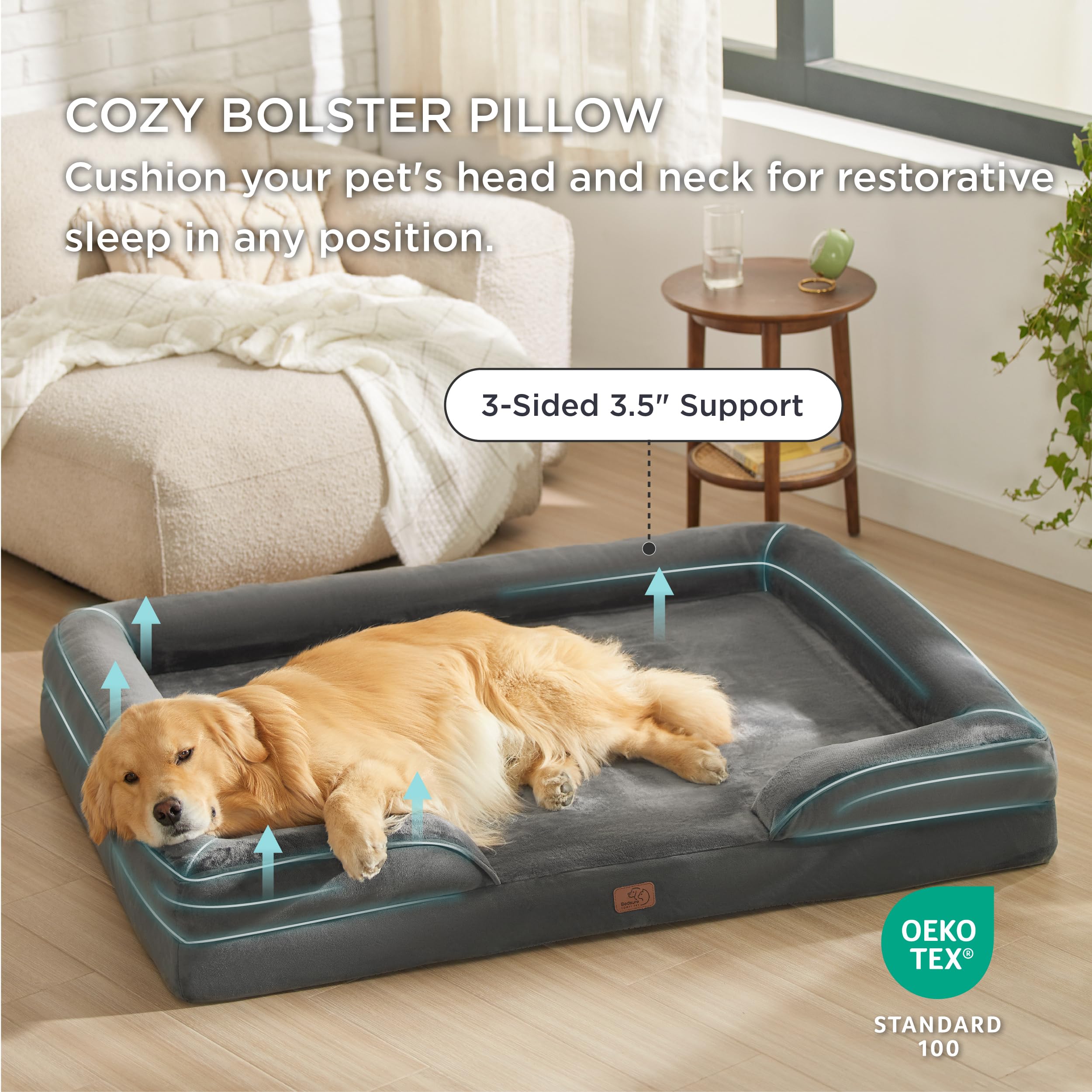 Bedsure XXL Orthopedic Dog Bed for Giant Dogs, Washable Foam Couch, 53"x42"x8", Dark Grey