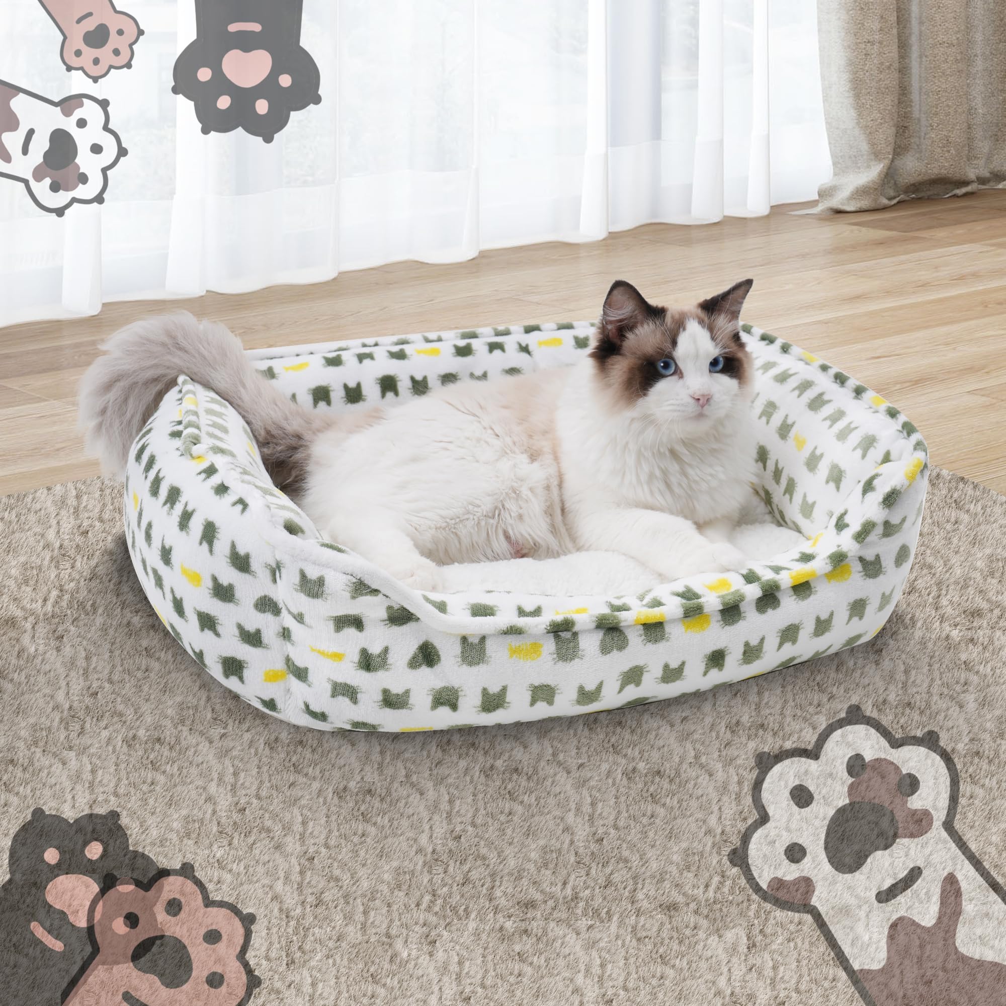 Aiwikide Dog Sofa Bed, Anti-Anxiety Puppy Cuddler Bed For Puppy Dog & Cat, Rectangle Washable Bed With White Mattress, Extra Sma