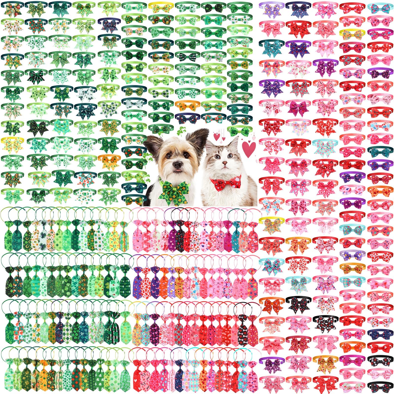 Talltalk 360 Pcs Valentine'S And St Patrick'S Day Bow Ties Collar Set - Adjustable Grooming Accessories For Dogs And Cats - Holi