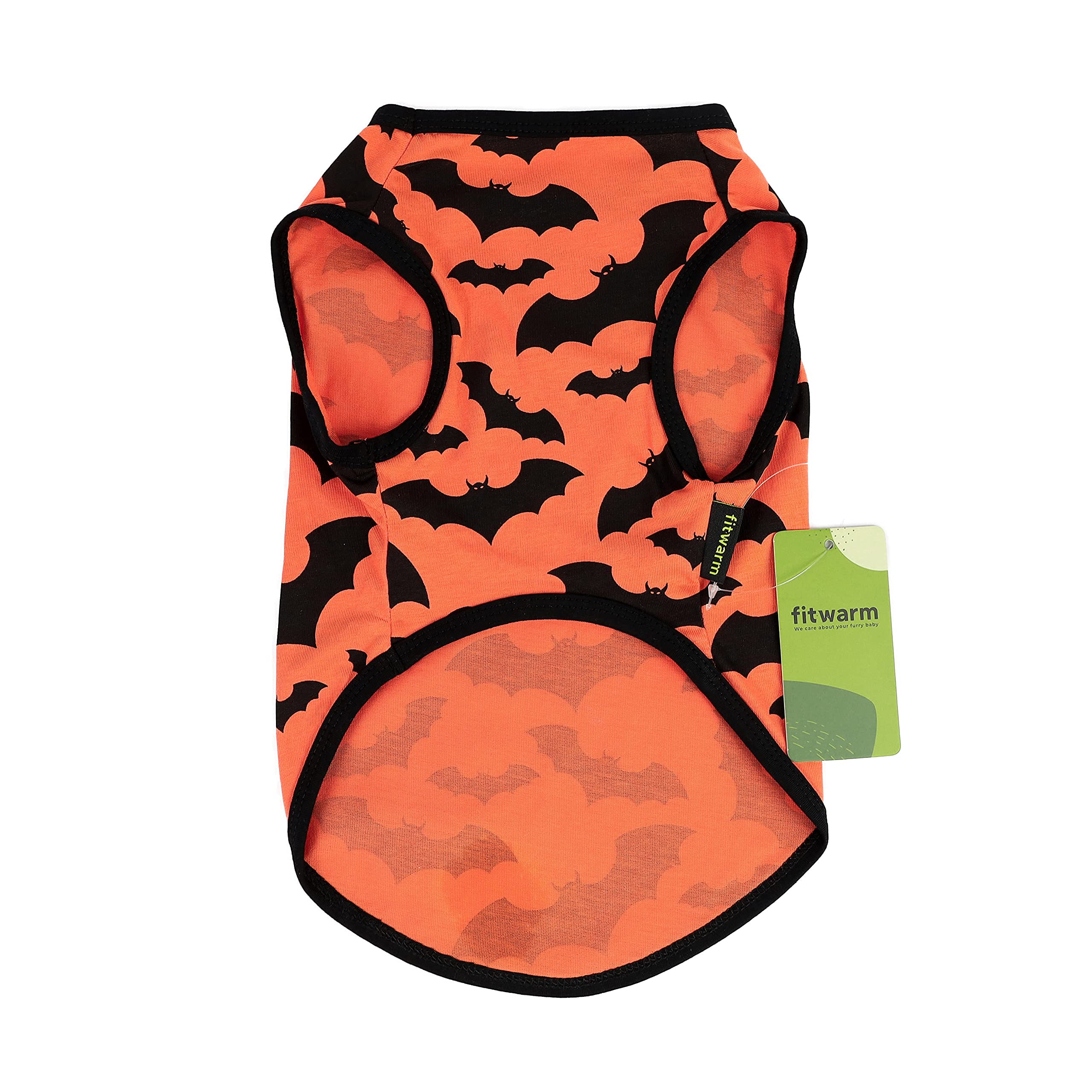 Fitwarm 100% Cotton Halloween Dog Clothes Scary Bat Dog Costumes Doggie Shirts Puppy Shirt Pet Vest Tank Top Cat Tee Orange Xx-Large