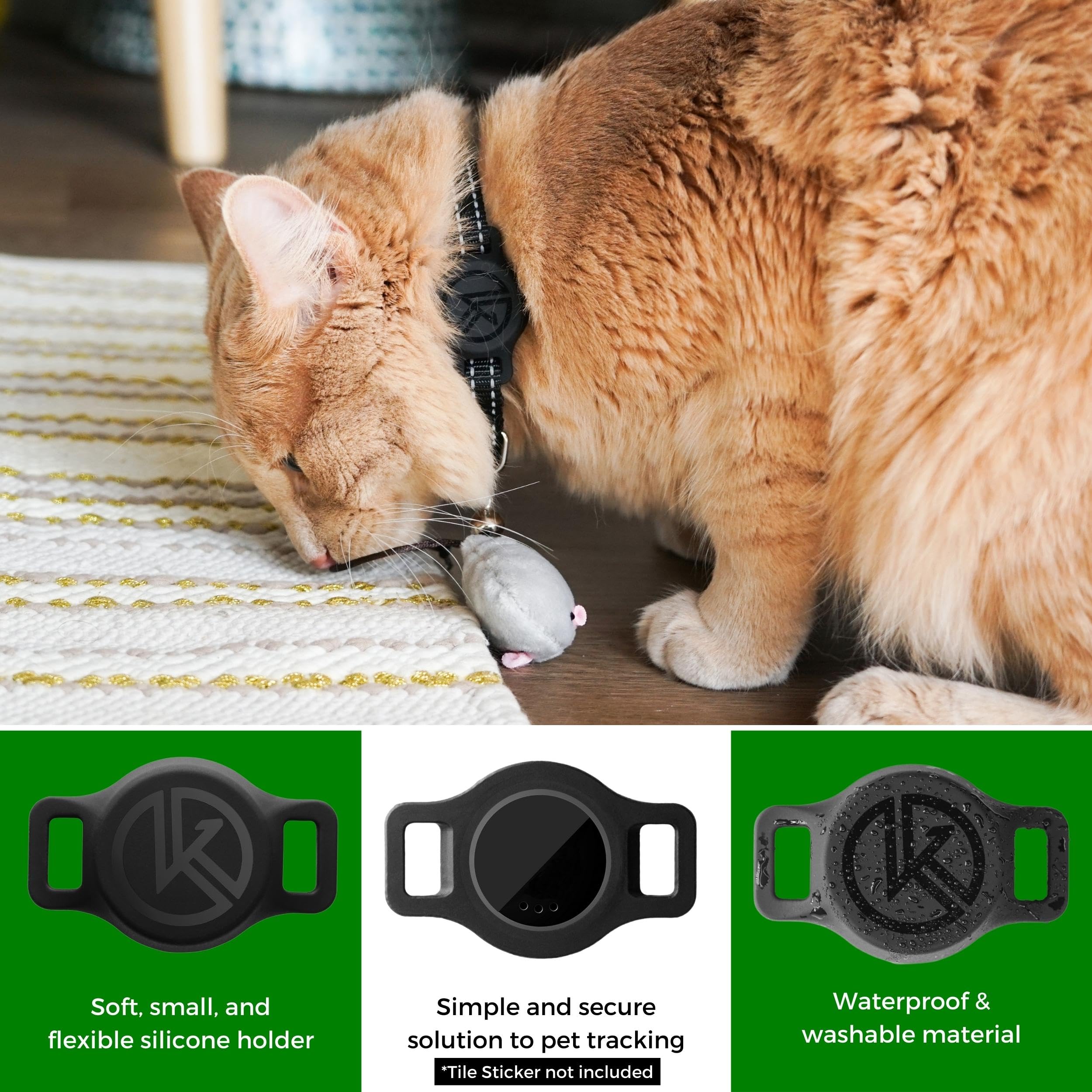 Kitty Kompass Tile Sticker Cat Collar Holder - Lightweight Silicone GPS Tracker for Cats - Blue