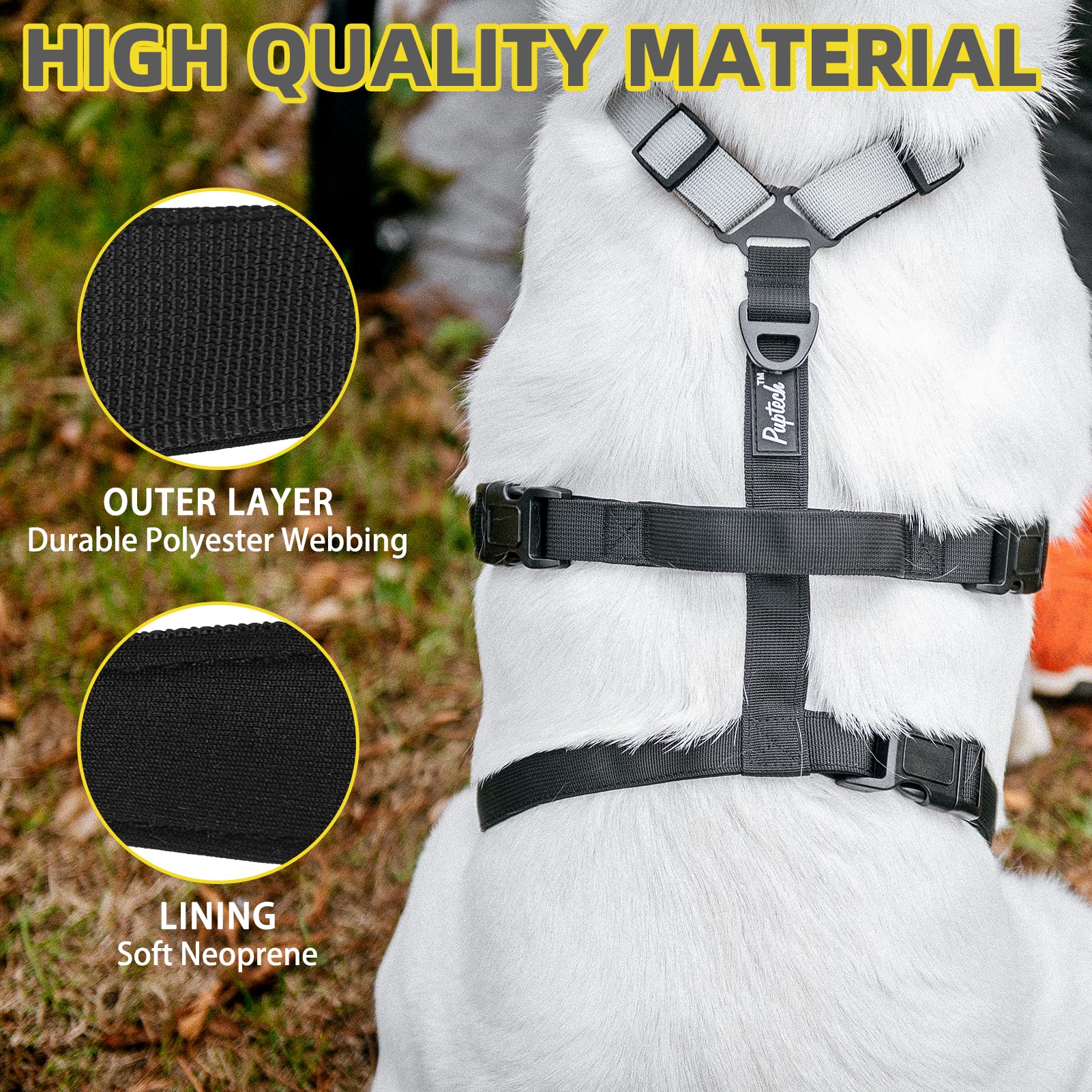 PUPTECK Escape Proof Dog Harness, No Pull Soft Padded Halter, Small, Black & Snow White, Model PUP23DHS01-S-Blk