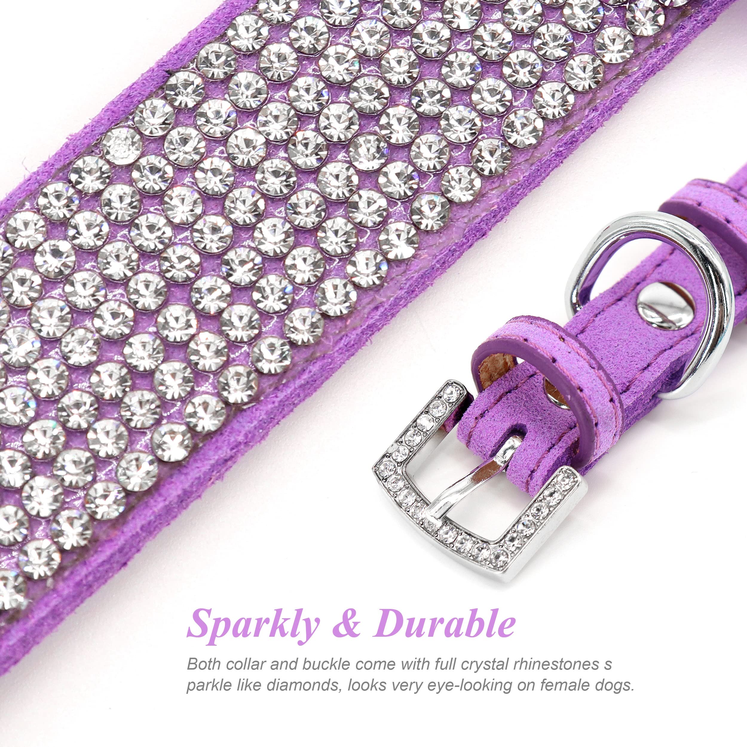 Pet Artist Cute Girl Rhinestone Suede Dog Collars For Small Dogs Cats,Soft Flower Dog Collar,Bling Dog Collars For Small Puppy Dogs Purple Collar, Xs:Neck 7.5-10'(19-25Cm)
