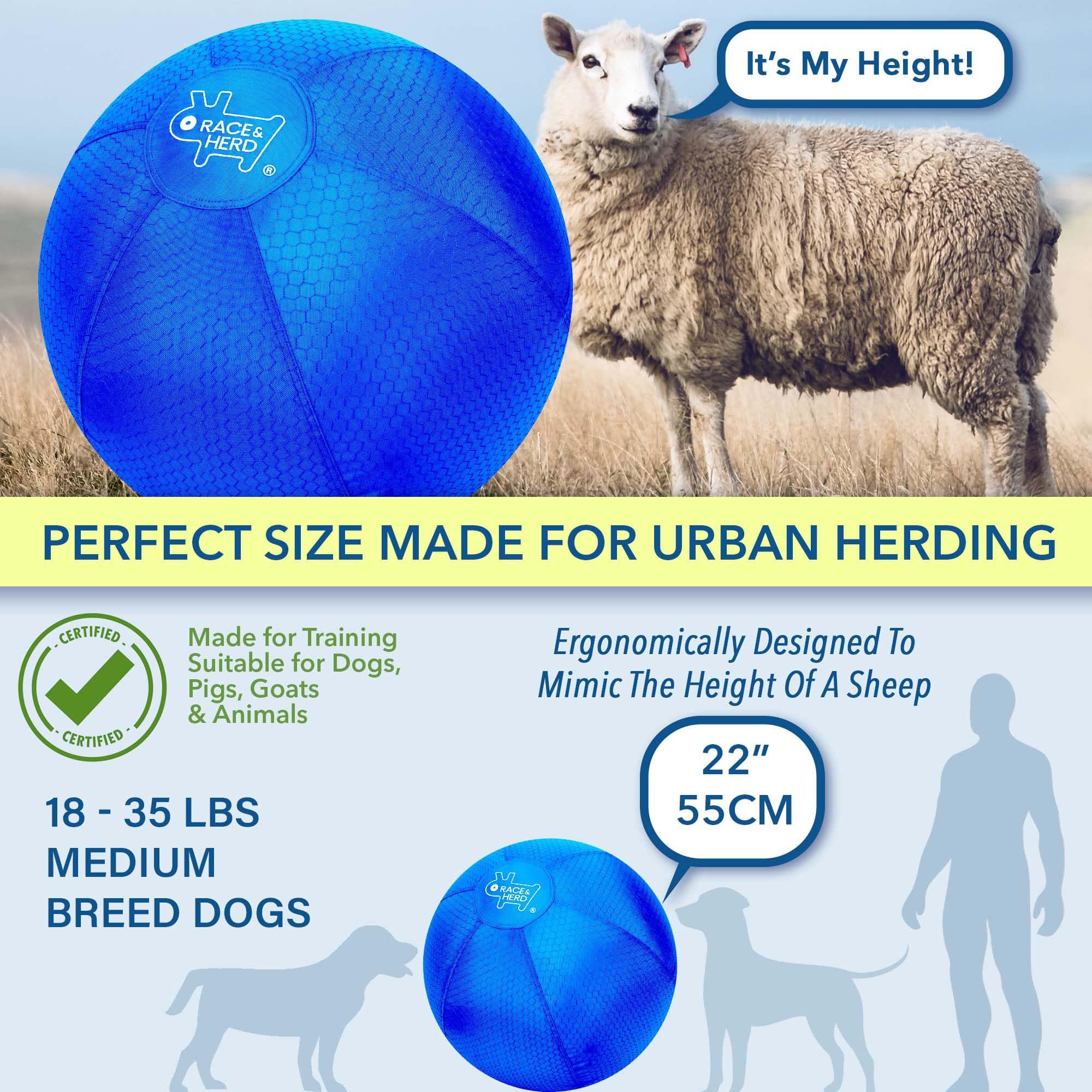 Race&Herd 22 Original XXL Herding Ball for Dogs - Giant Herding Dog Ball Australian Shepherds, Herding Toys, Dog Training Toy fo