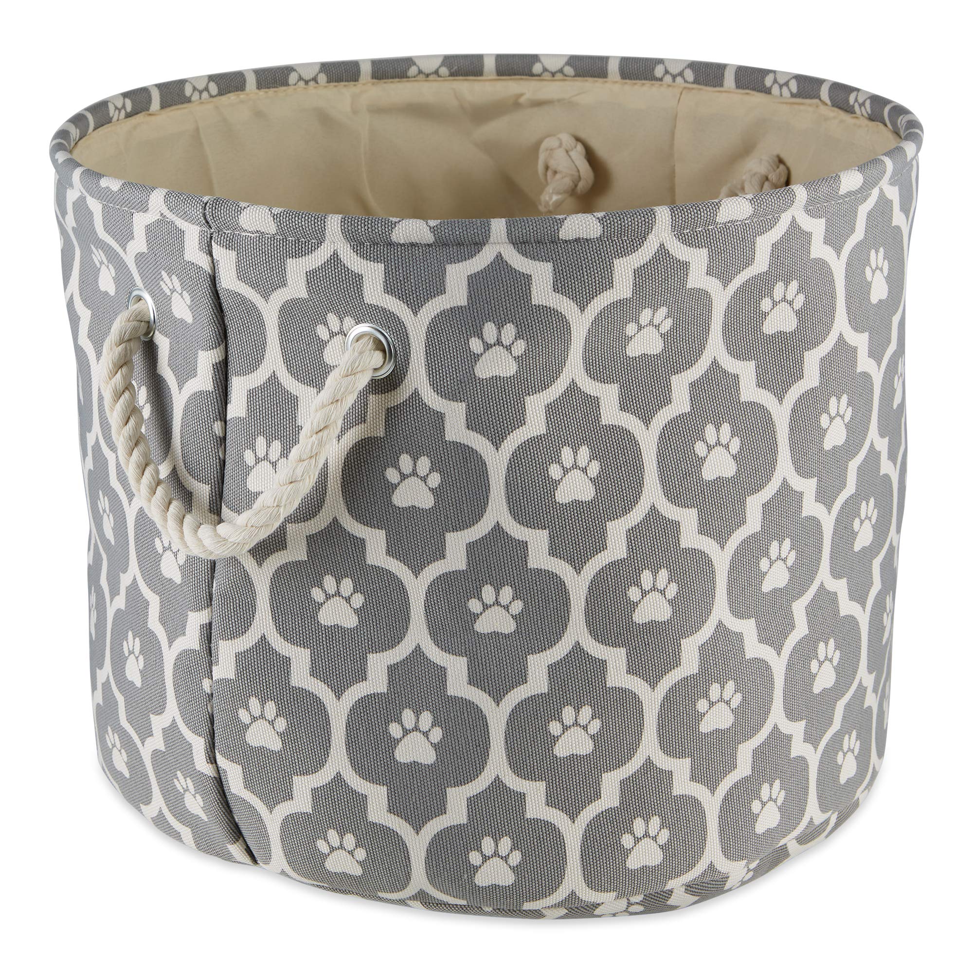 Bone Dry Pet Storage Collection Lattice Paw Print, Gray, Medium Round