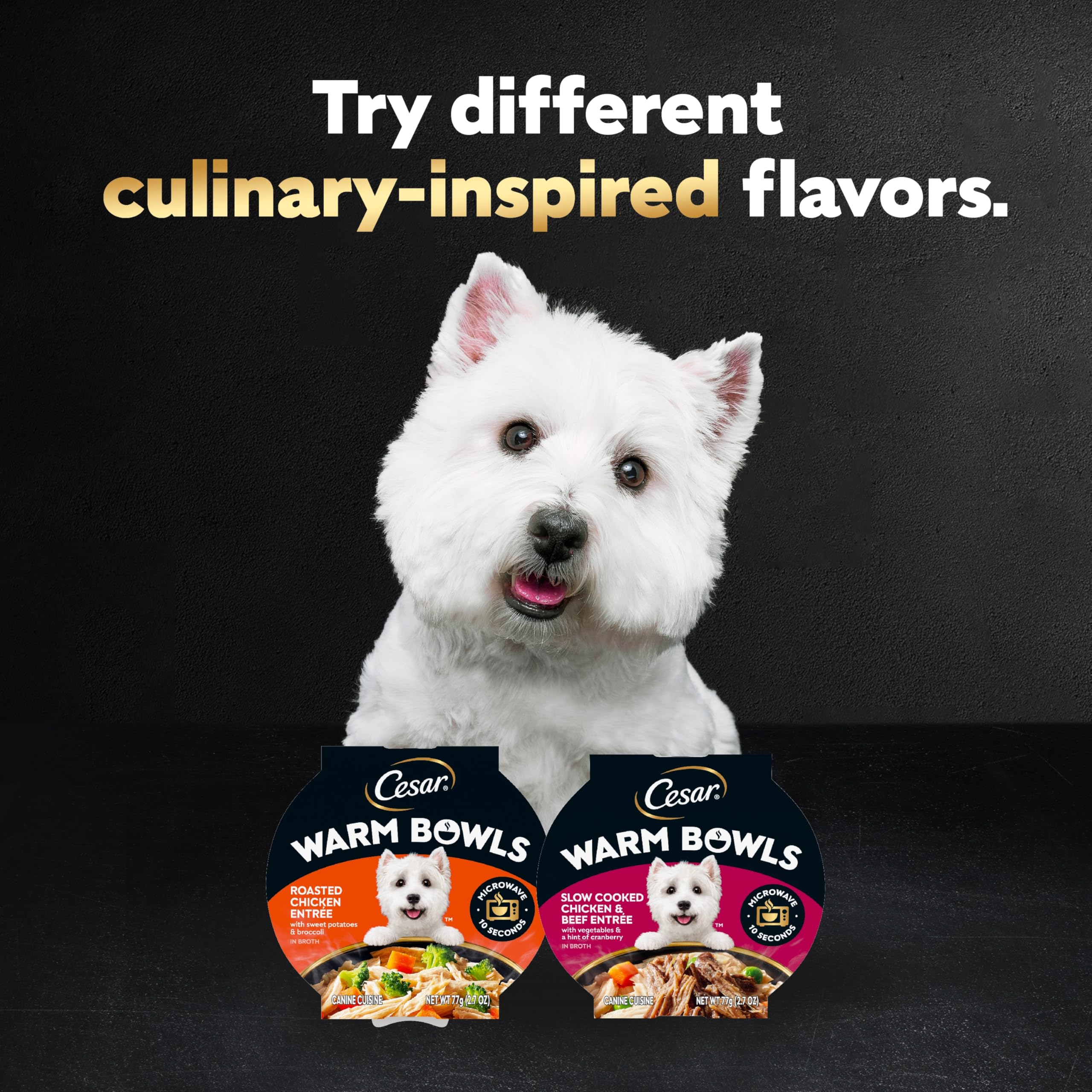 Cesar Warm Bowls Wet Dog Food Chicken & Beef Entr  e with Vegetables & a Hint of Cranberry in Broth, Wet Food for Dogs, 2.7 oz B