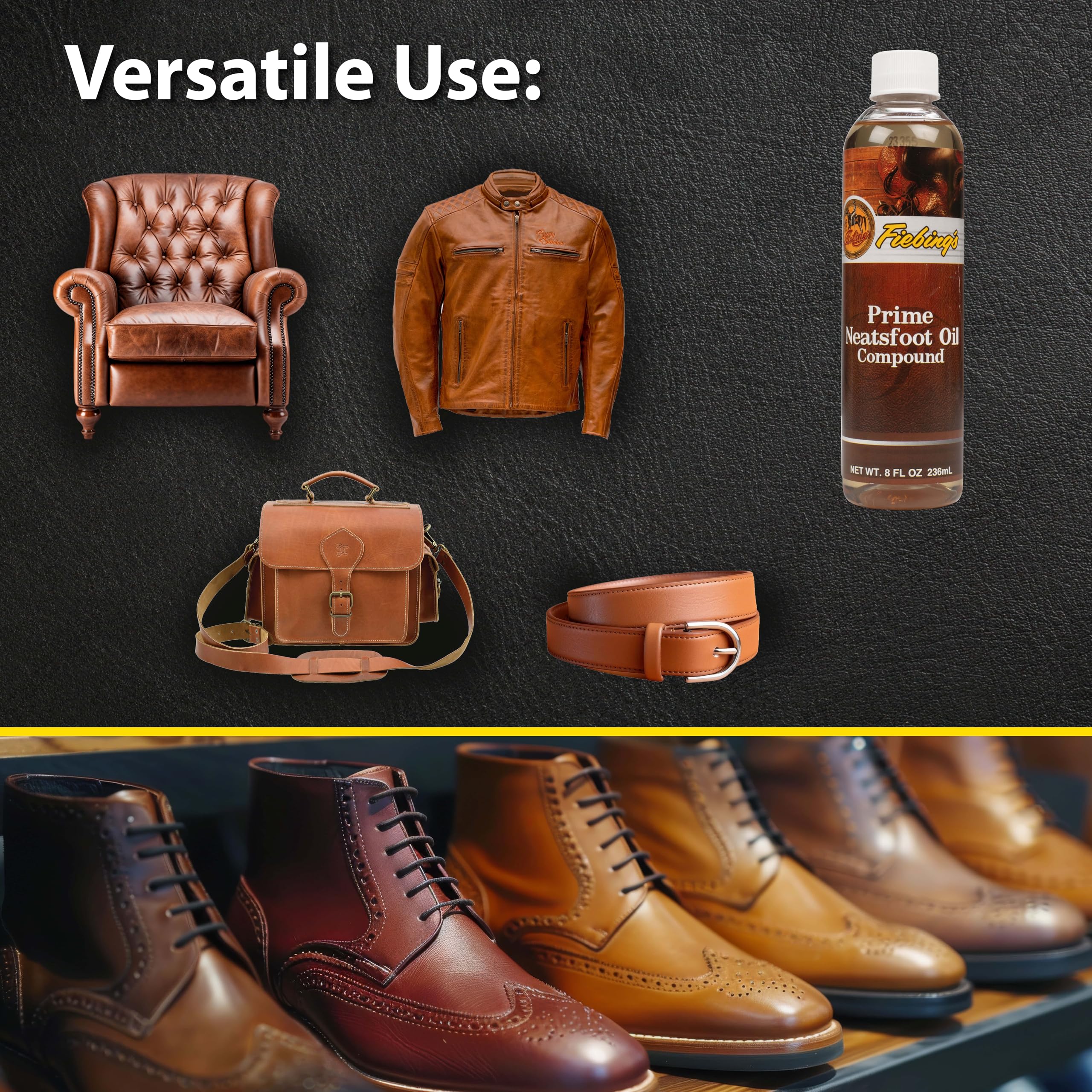 Fiebing'S Prime Neatsfoot Oil 8 Oz - Leather Conditioner & Preservative With Synthetic & Natural Animal Oil - Waterproof, Soften, Restore, & Strengthen Leathercraft Shoe, Boot, Saddle, Couch, Purse