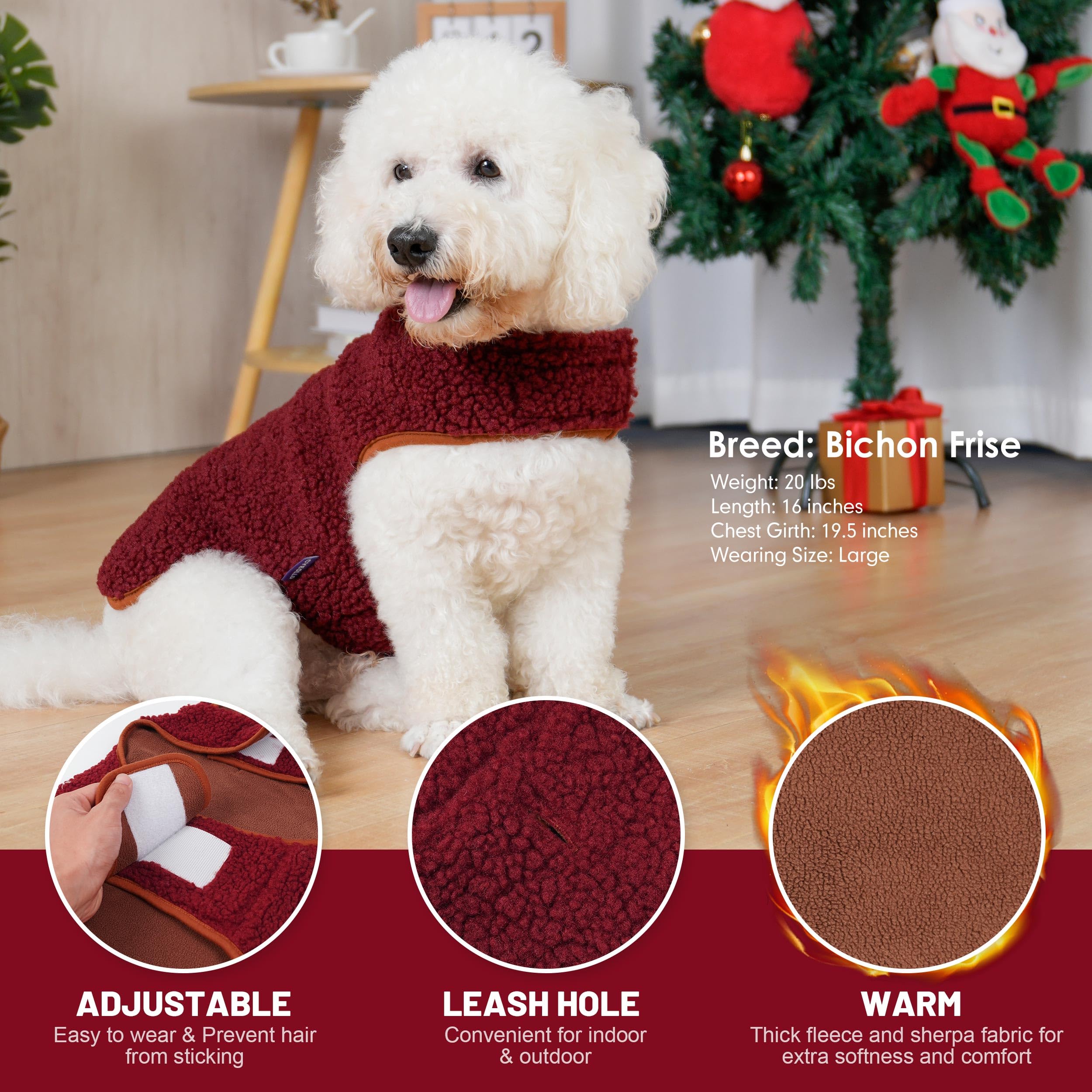 Cyeollo Warm Dog Coat Fleece Sherpa Winter Sweater, Turtleneck Jacket Vest For Large Dogs, Soft Reversible Coat For Cold Weather
