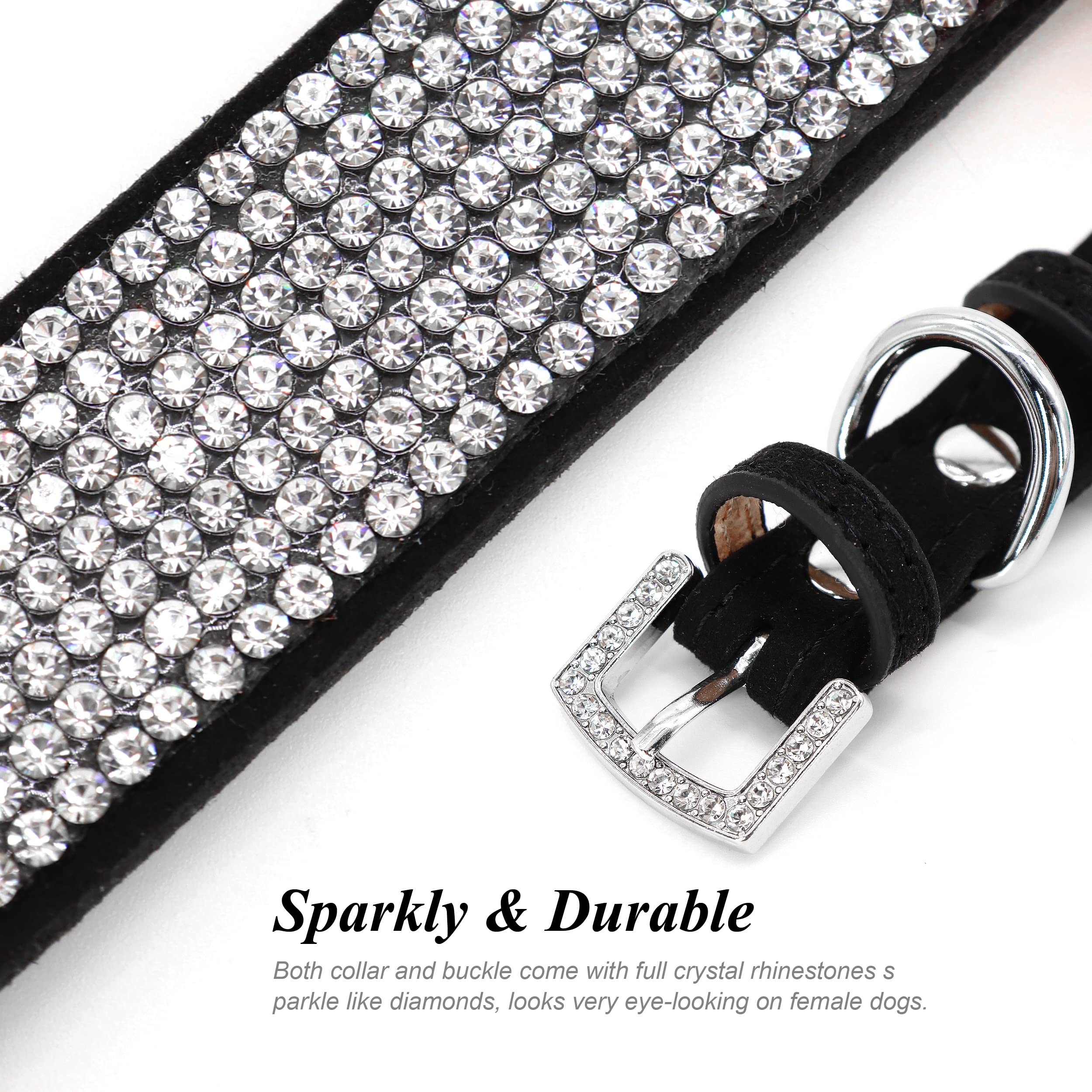 Pet Artist Cute Girl Rhinestone Suede Dog Collars For Small Dogs Cats,Soft Flower Dog Collar,Bling Dog Collars For Small Puppy Dogs Black Collar, M:Neck 12-14.5'(31-37Cm)