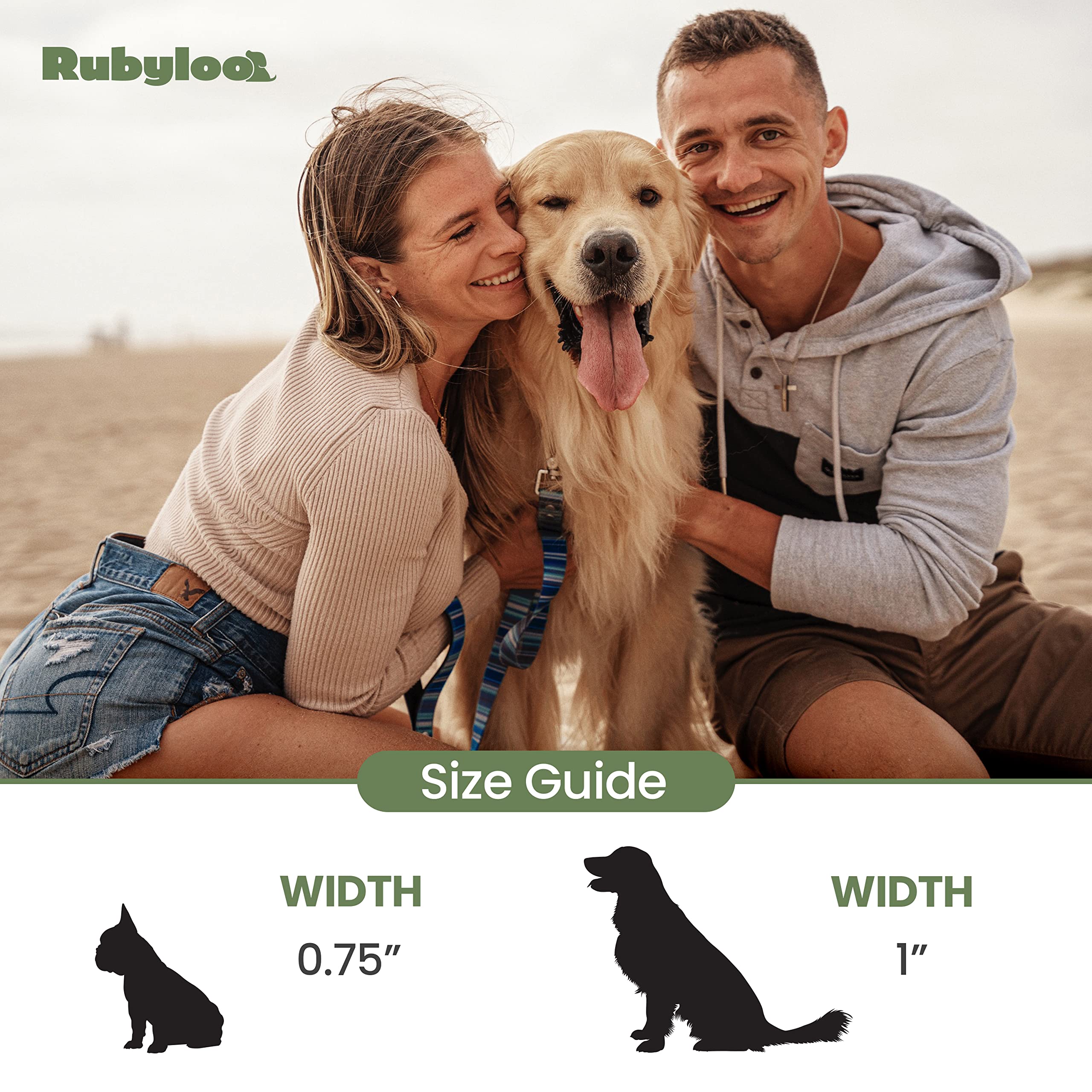 Rubyloo Waterproof Dog Leash - 1" Wide, 6' Long, Washable, Blue Ocean, Soft Padded Handle, Rust-Resistant Zinc Alloy Clip, Model 1007