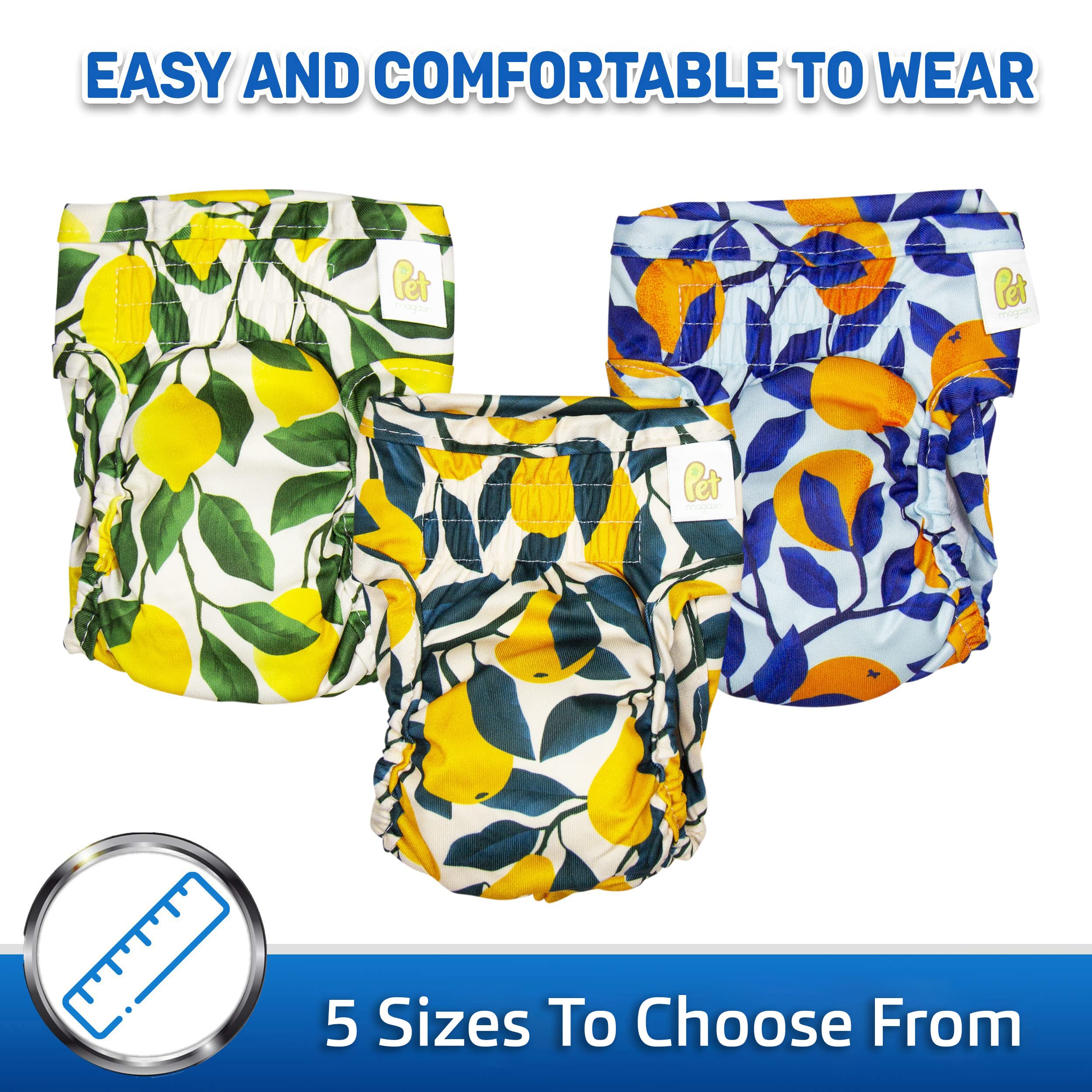 Pet Magasin Reusable Washable Dog Diapers (Pack Of 3), Highly Absorbent With Strong & Flexible Hook & Loop (Botanical Fruit, S (