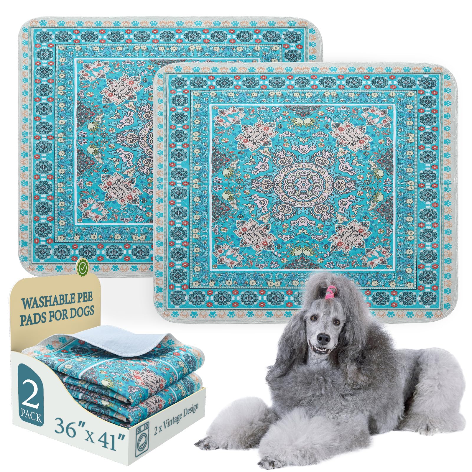 Homimp Washable Pee Pads for Dogs, 2 Pack Reusable Puppy Pads Waterproof, Absorbent and Leakproof Dog Pee Pads, Non Slip Puppy T