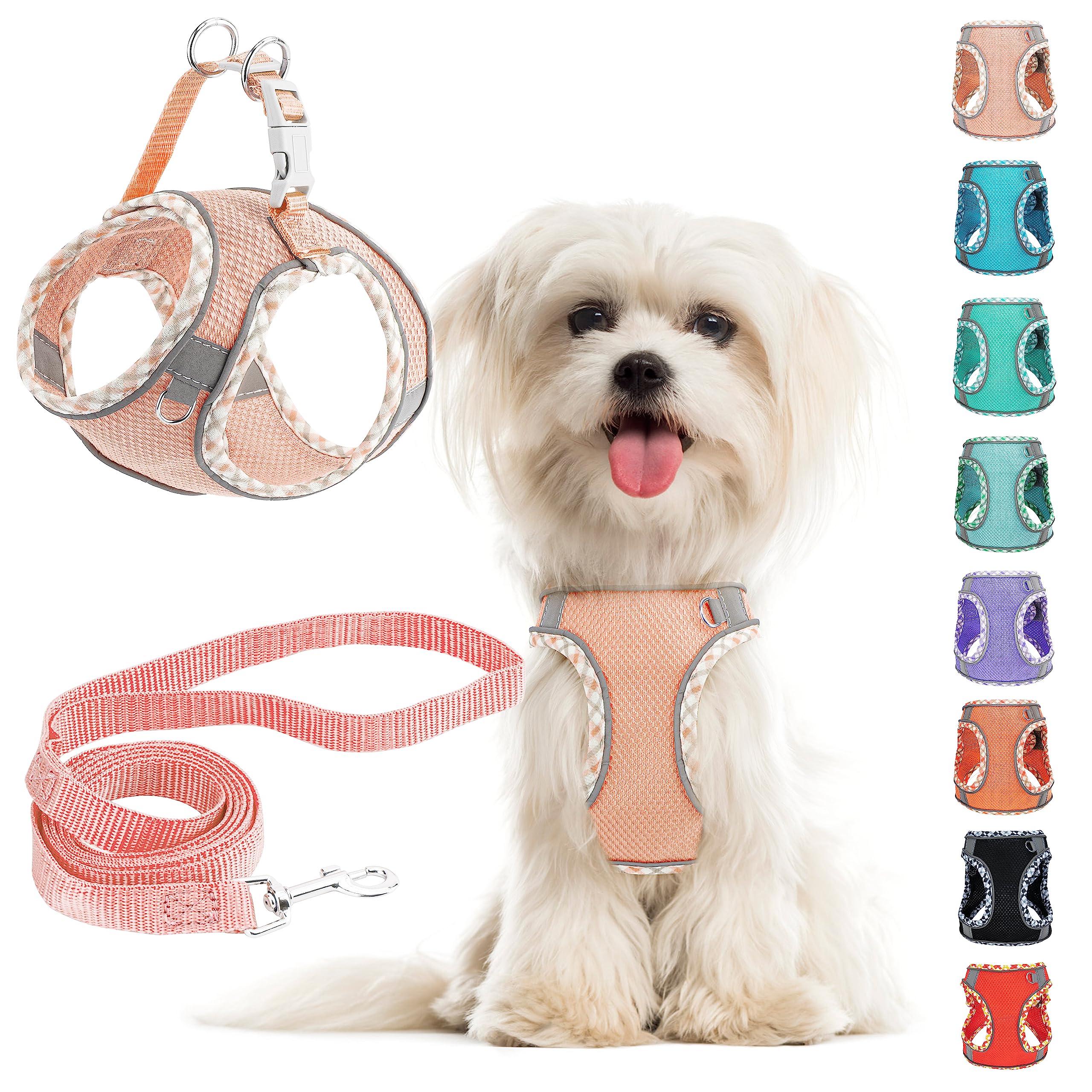 No Pull Dog Harness and Leash Set - Adjustable Reflective Breathable Mesh Step in Easy Walk for Extra Small/Small Medium Cats Pu