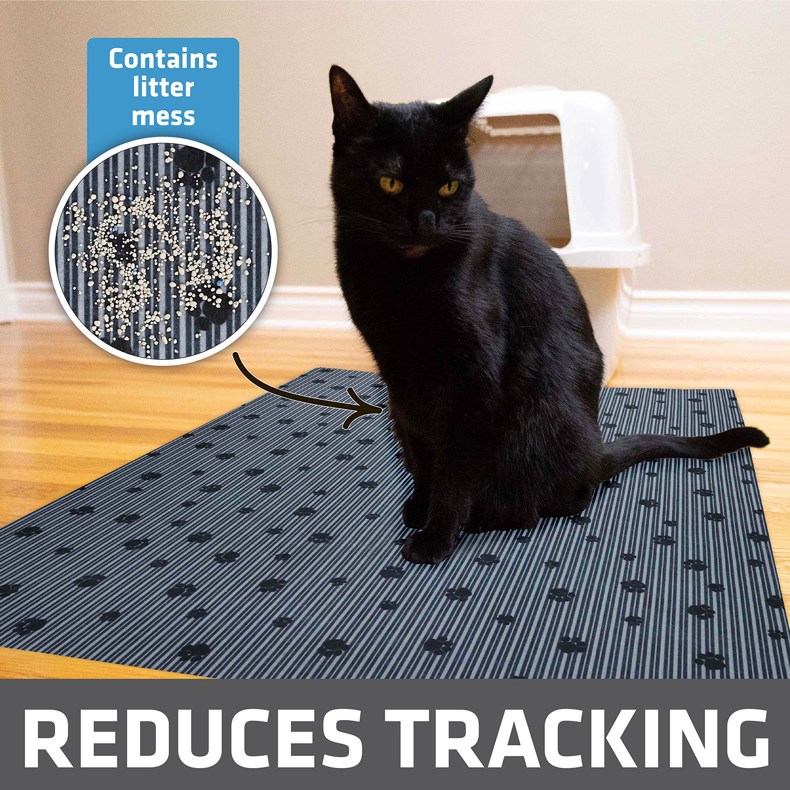 Drymate Original Cat Litter Mat, Contains Mess From Box, Protects Floors, Urine-Proof, Machine Washable, Soft On Kitty Paws, Absorbent, Waterproof (Usa Made) (28”X36”)(Greystripepaw)(12-Pack)