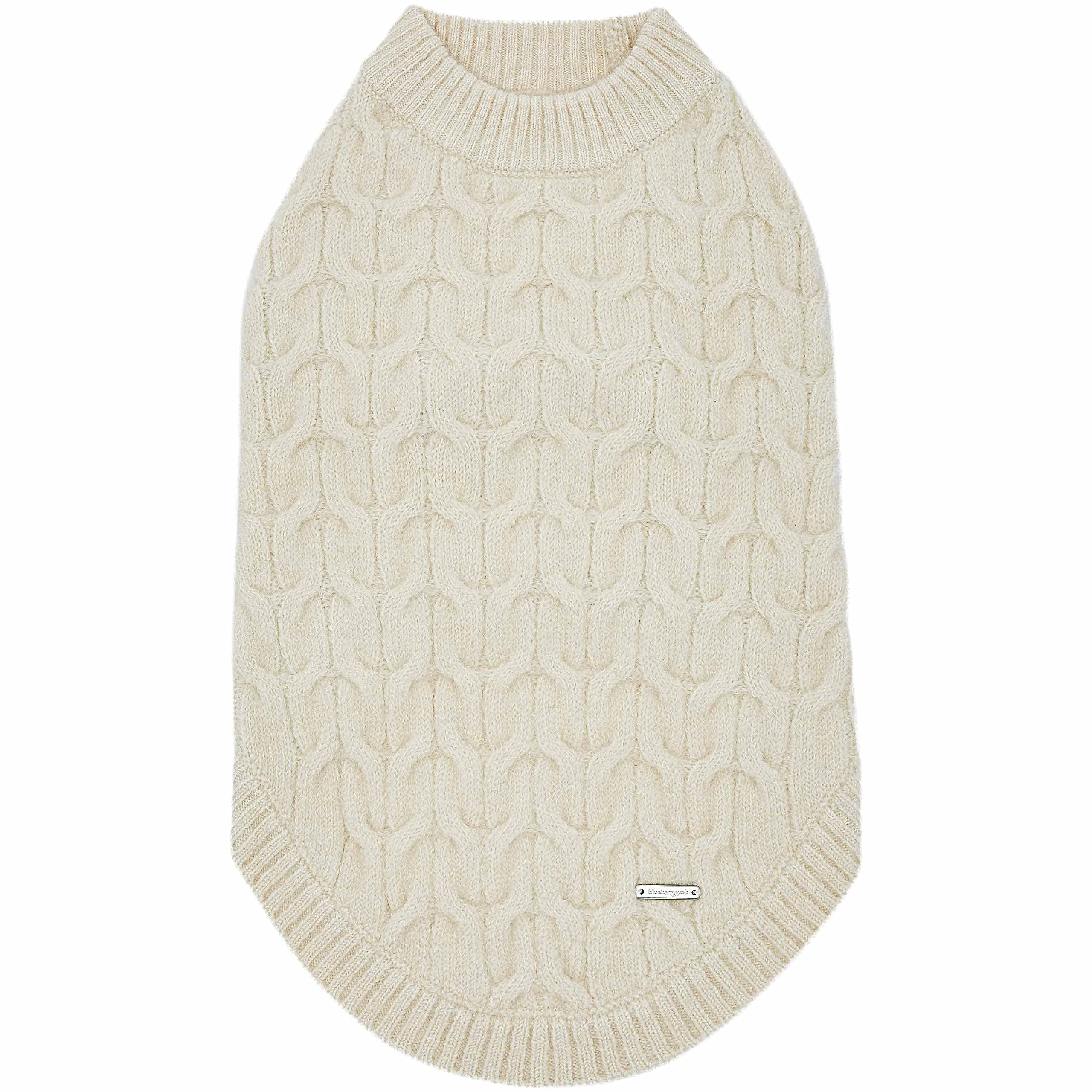 Blueberry Pet Classic Fuzzy Textured Knit Pullover Crew-Neck Dog Sweater in Ivory, Back Length 20'', Pack of 1 Clothes for Dogs