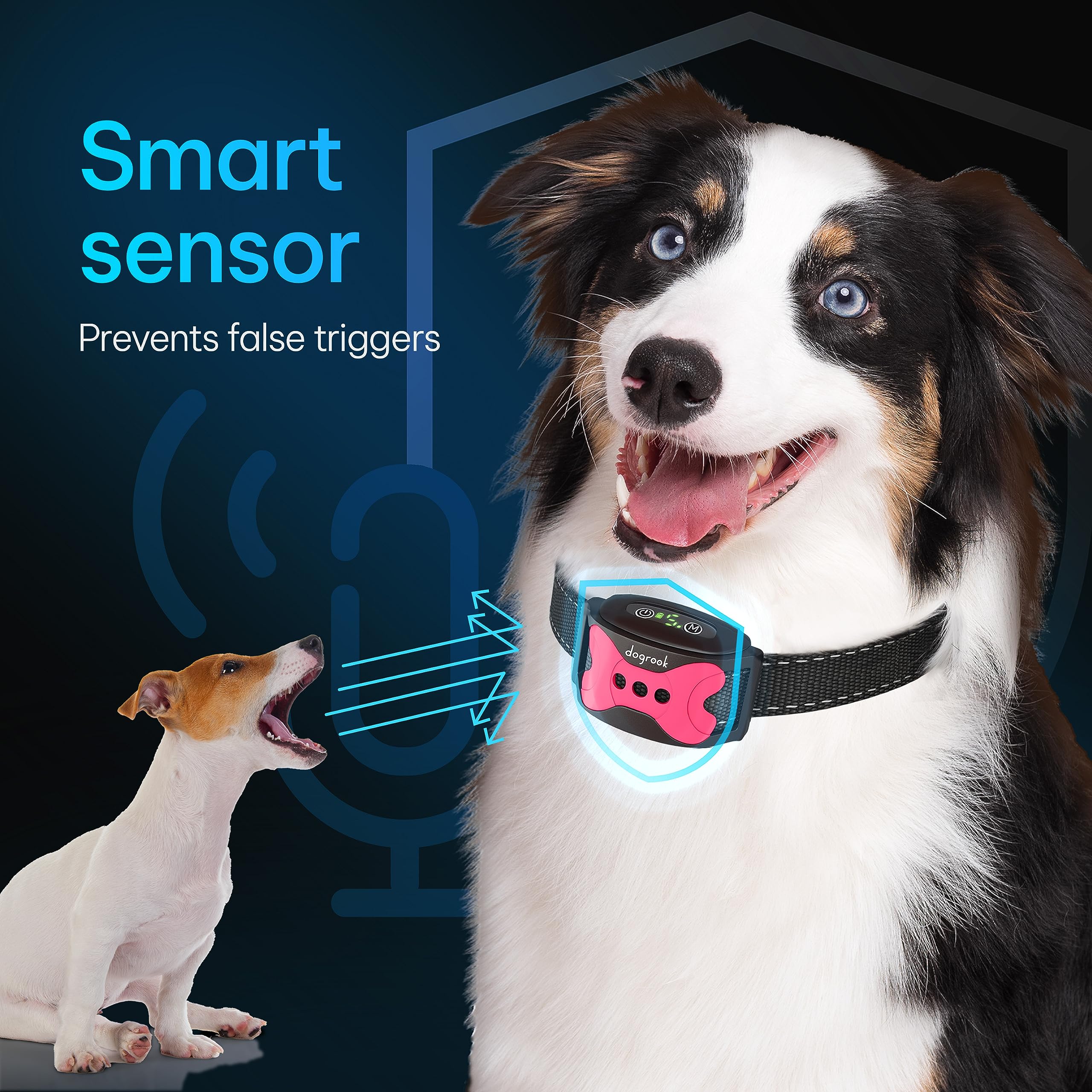 Dogrook Rechargeable Dog Bark Collar - No Shock Dog Training Smart Collar - Beep & Vibration Stop Barking Dog Devices - No Bark Collar - Anti Bark Collar For Large Dog, Medium & Small - 12-110 Lbs