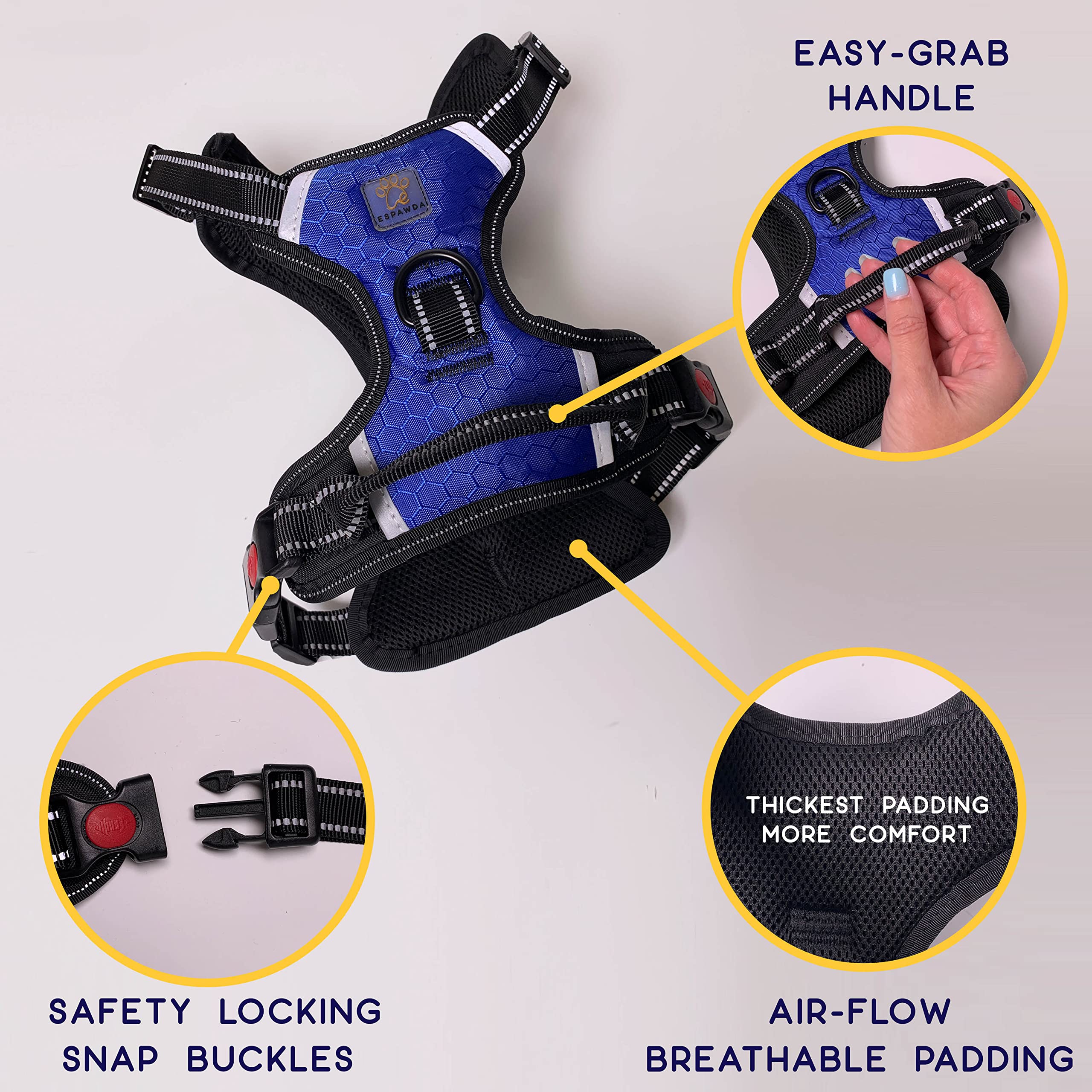 Espawda Padded Comfort Harness With No Pull Design For Small Dogs, Medium Dogs And Big Dogs (Medium, Black)
