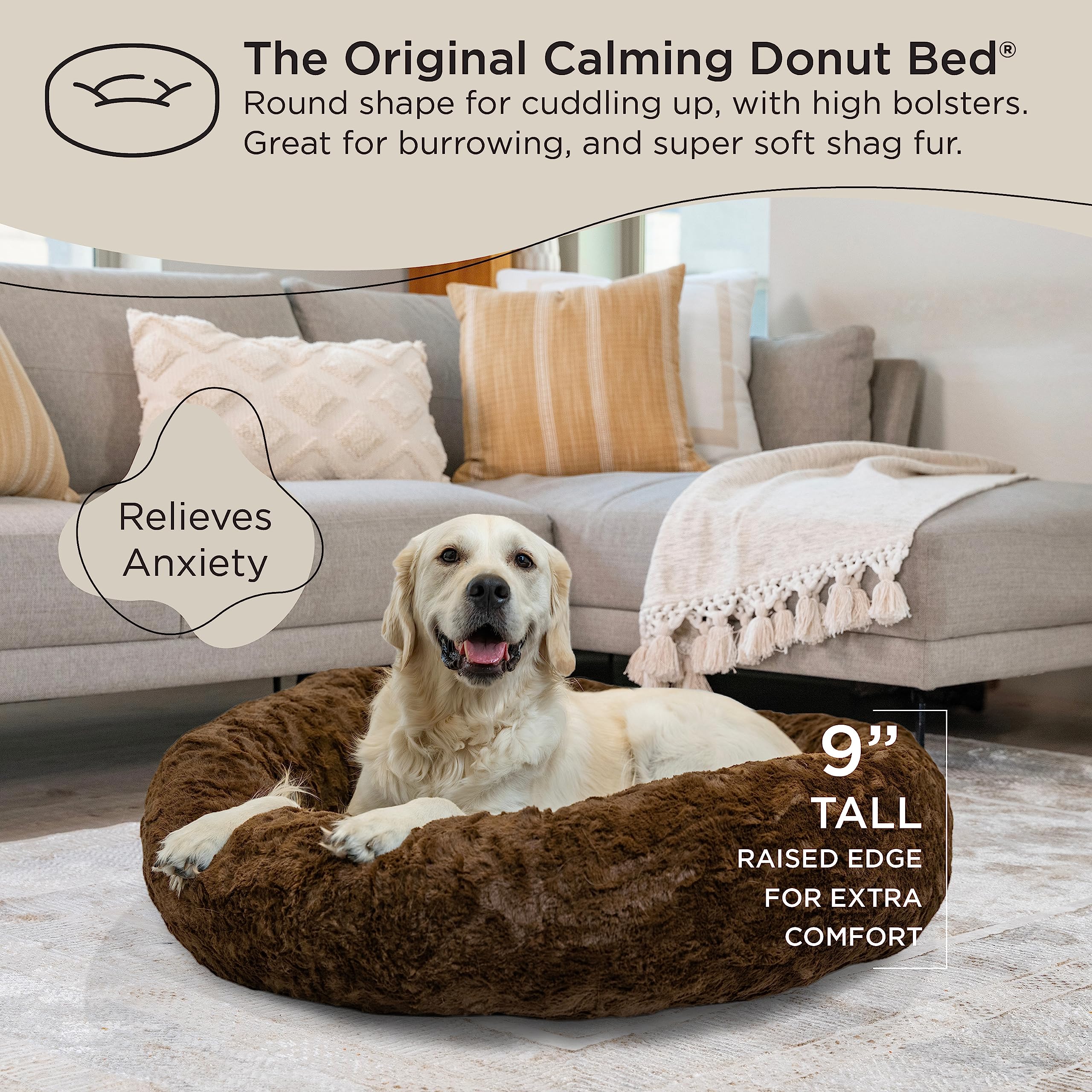 Best Friends By Sheri The Original Calming Donut Dog And Cat Bed In Lux Fur, Dark Brown, Large, 36X36