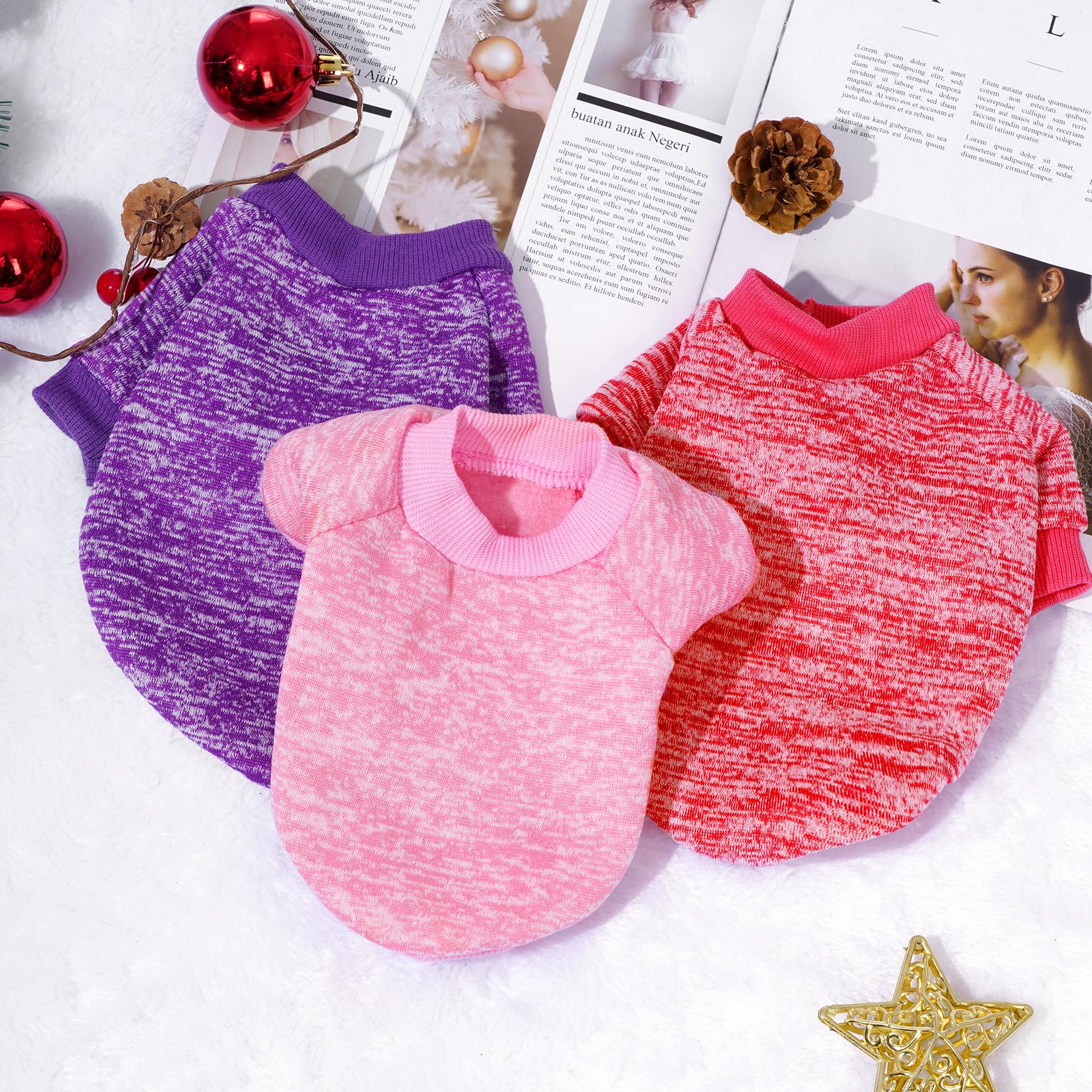 Rbenxia 3Pieces Dog Sweaters Puppy Warm Sweater Doggie Sweatshirt Puppy Clothes Winter Dog Outfits For Small Puppy Dog Cat Pets