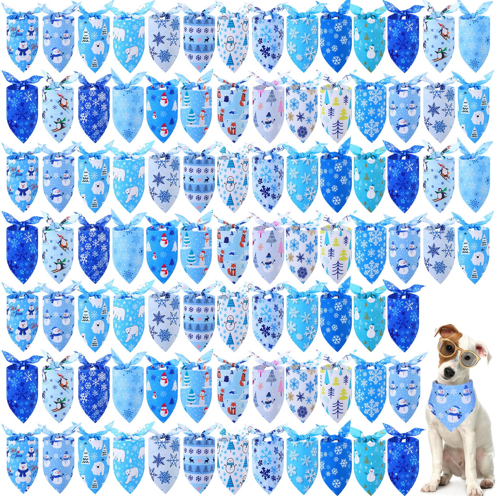 Abbylike 100 Pcs Winter Dog Bandanas Bulk Snowflake Bandanas for Dogs Triangle Kerchief Bibs Scarf Set for Pet Xmas Costume Phot