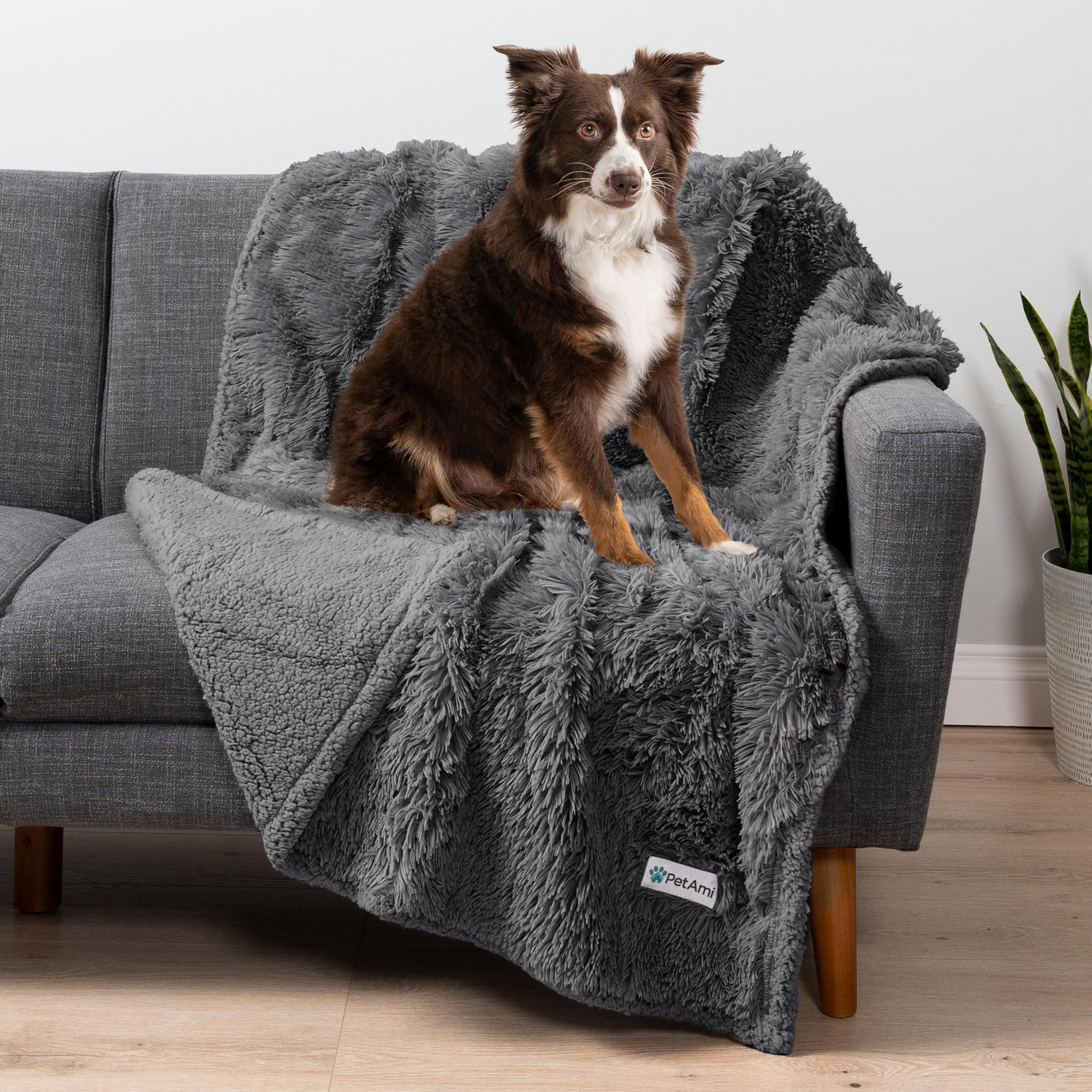 Petami Waterproof Dog Blanket For Medium Large Dogs, Calming Fleece Cat Blanket, Couch Protector Washable Sherpa Faux Fur Pet Throw For Puppy, Soft Reversible Leakproof 40X60 Gray