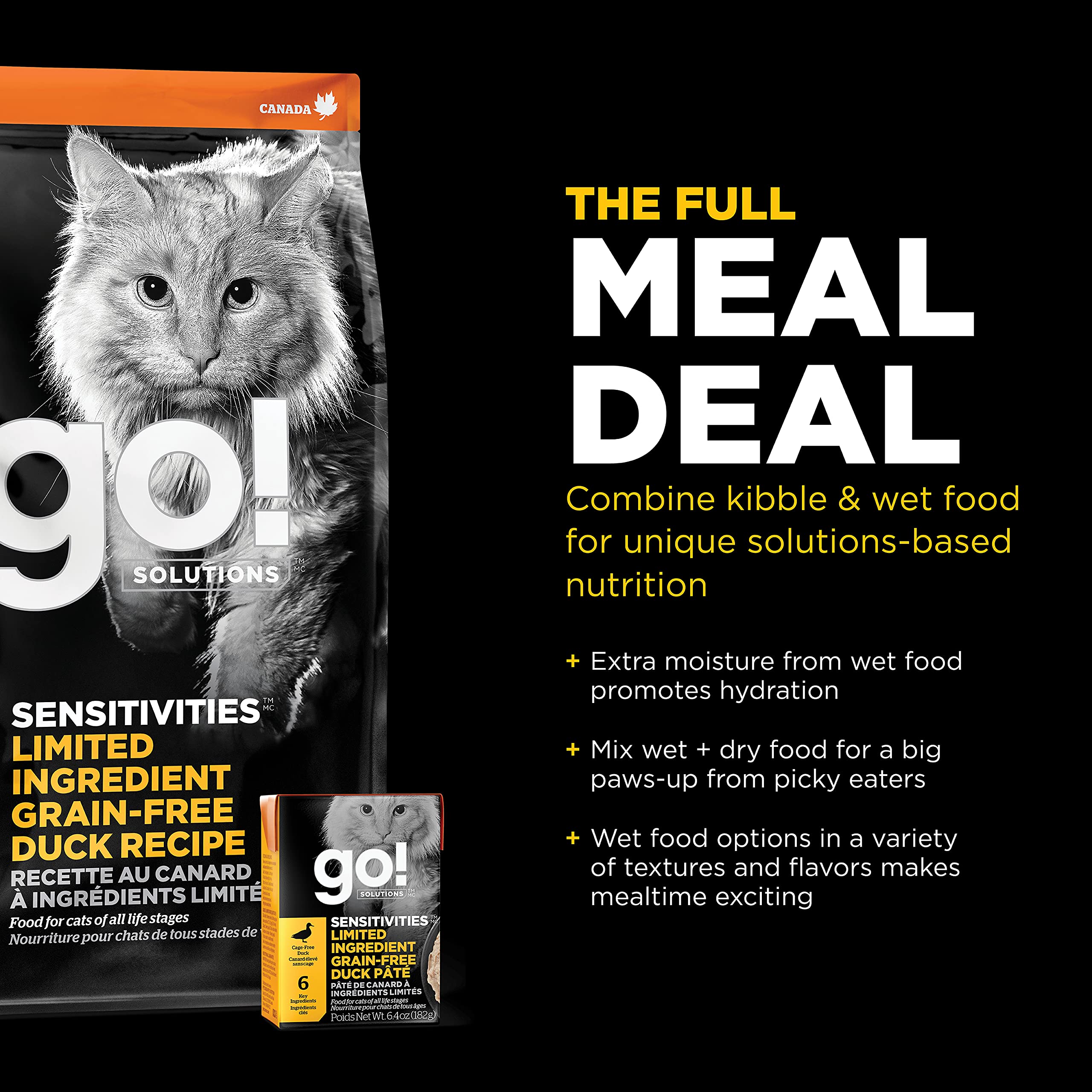 Go! Solutions Sensitivities Limited Ingredient Duck Cat Food, Grain-Free Kibble for Sensitive Stomachs, 8 lb Bag, Brown