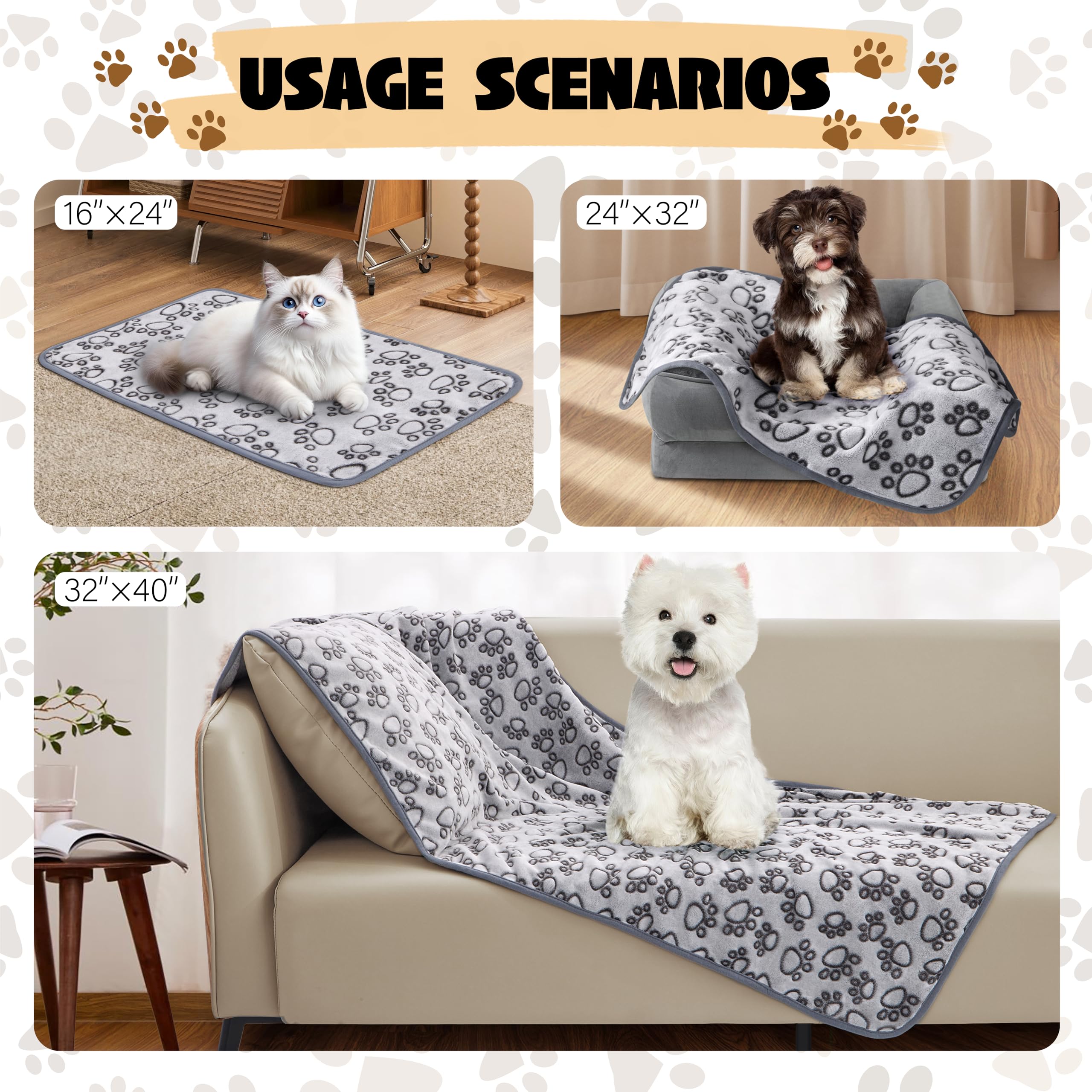 1 Pack 3 Premium Soft Dog Blankets For Small Dogs Gifts, Calming Puppy Blanket Throw For Cat Kitten Puppy Essentials, 24 * 16 Inches, Grey