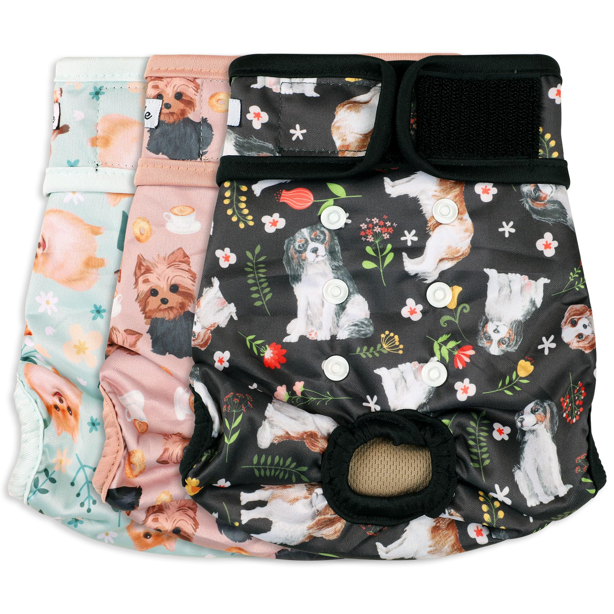 Grecle Dog Diapers Female(3 Pack) - No Leak Reusable Diapers For Doggy Female In Period - Highly Absorbent Dog Heat Panties With Adjustable Snaps Cute Dogs Xl