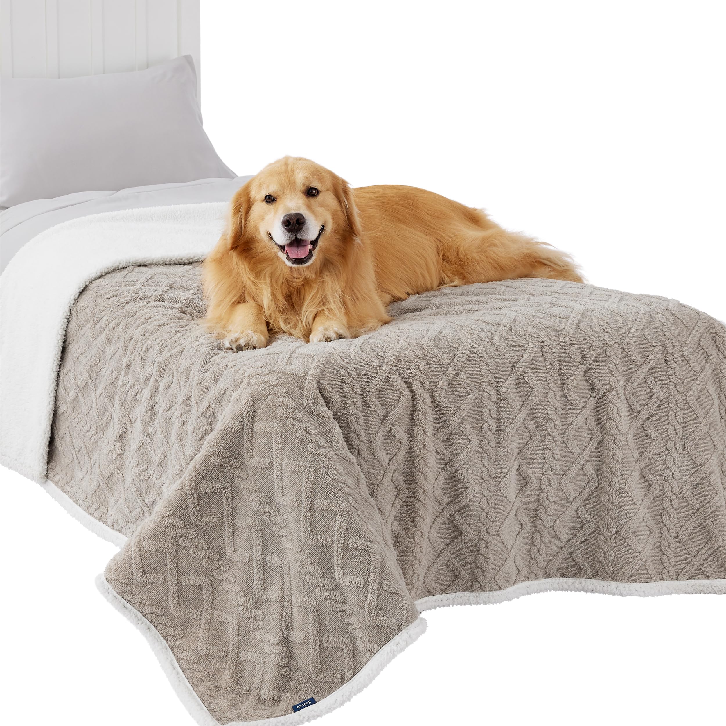 Bedsure Waterproof Dog Blanket For Large Dogs - Pet Blanket For Bed Couch Protector Washable, Jacquard Coral Fleece Cat Throw Bl