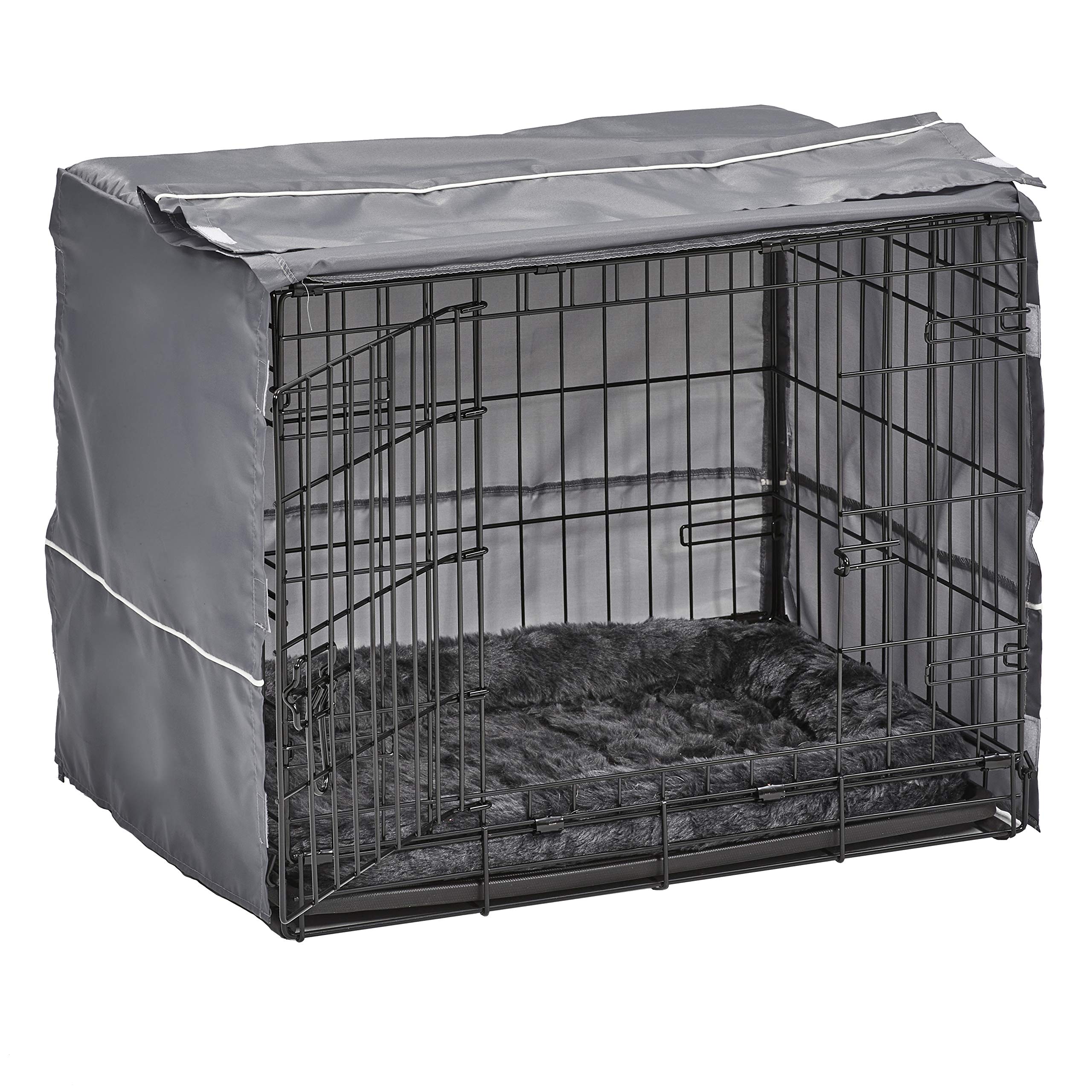 New World Double Door Dog Crate Kit Includes One Two-Door Crate, Matching Gray Bed & Gray Crate Cover, 24-Inch Kit Ideal For Sma