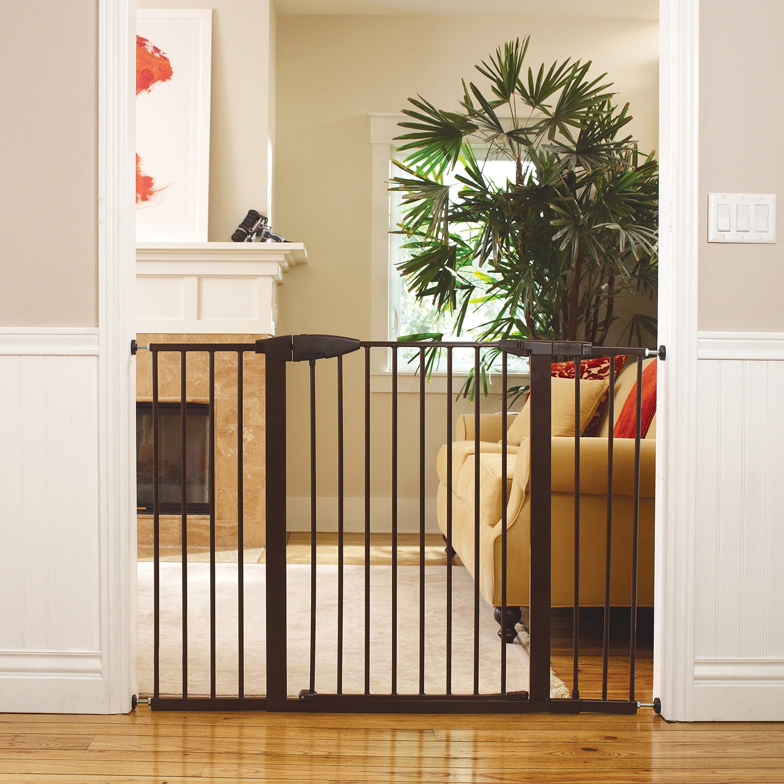 Munchkin® Easy Close Xl™ Pressure Mounted Baby Gate For Stairs, Hallways And Doors, Walk Through With Door, 29.5' - 51.6' Wide, Metal, Bronze