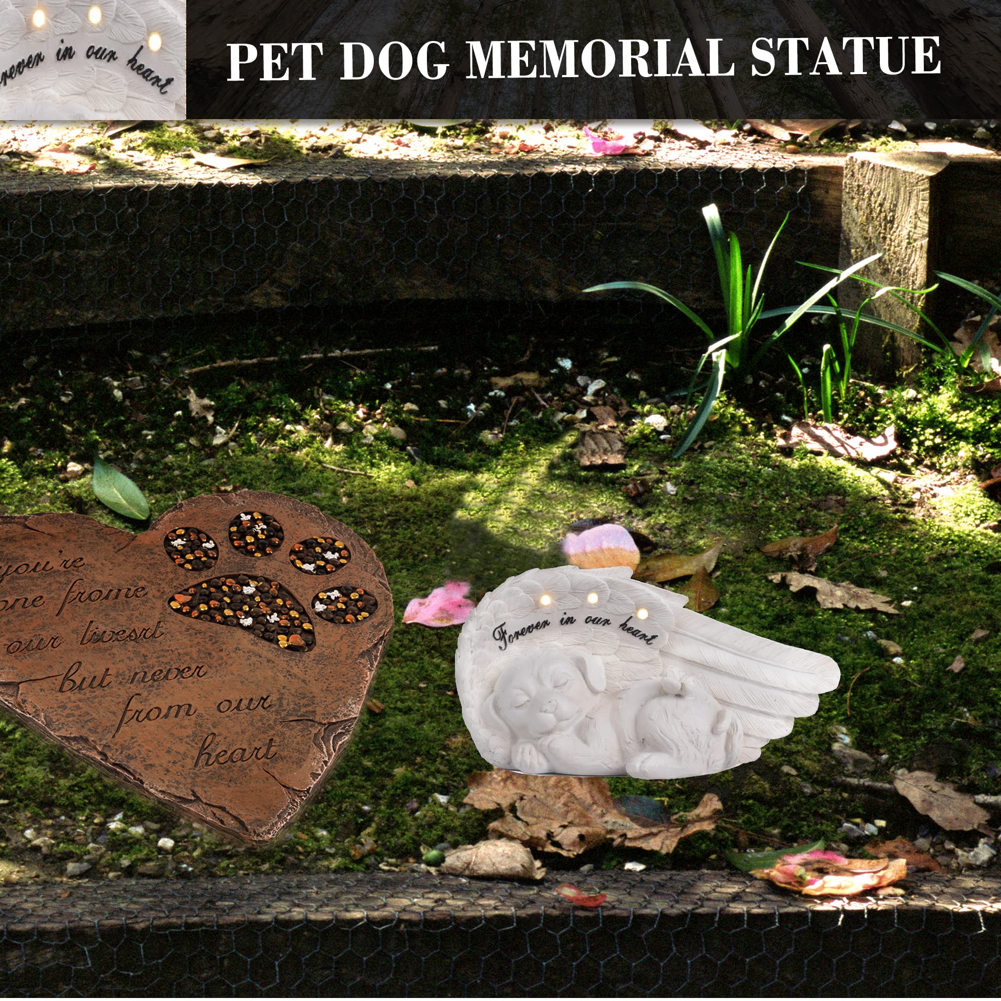 Newdream:Solar Dog Pet Memorial Statue,Pet Loss Gifts, The Angel Dog Statue Commemorates,Pet Loss Sympathy Remembrancecat With Solar Light Outdoor Dog Memorial Gifts, Dog Angel Wings
