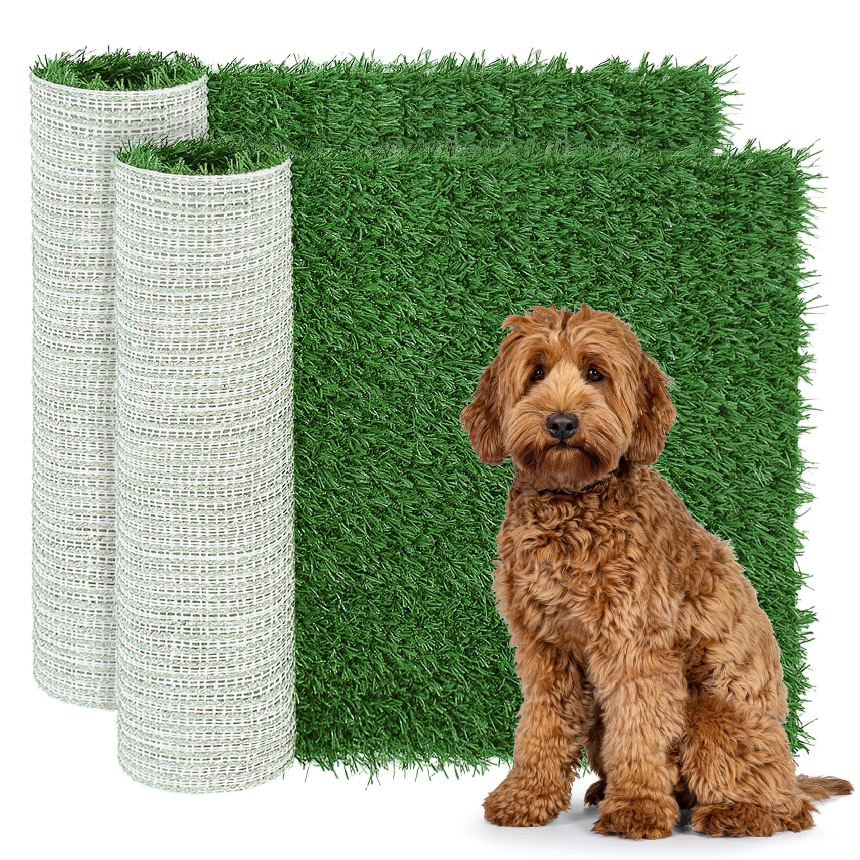 Globreen Dog Grass Pee Pad, 2 Packs Replacement Artificial Grass Patch For Potty Tray, Reusable Puppy Training Turf Mat, High Dr