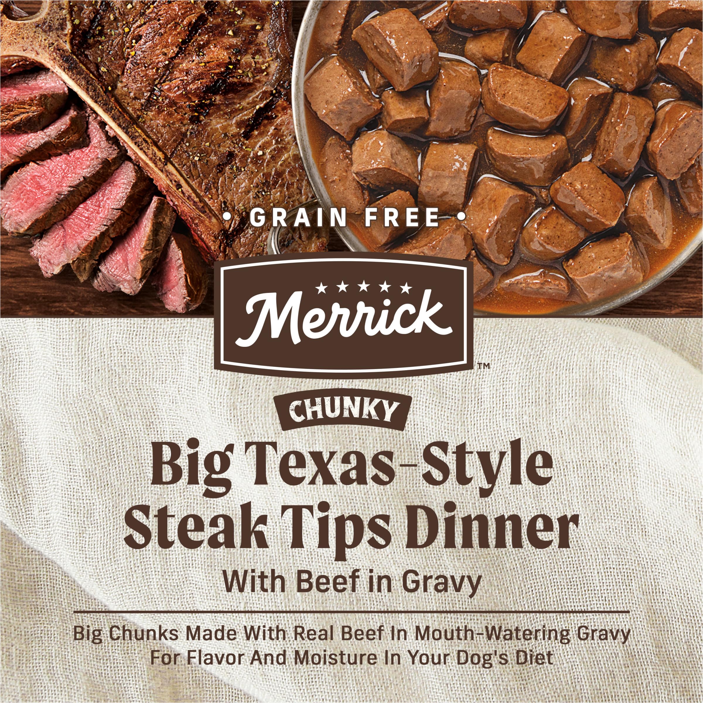 Merrick Chunky Grain Free Premium And Wholesome Canned Dog Food, Real Meat Big Texas Steak Tips Dinner - (Pack of 12) 12.7 oz. C