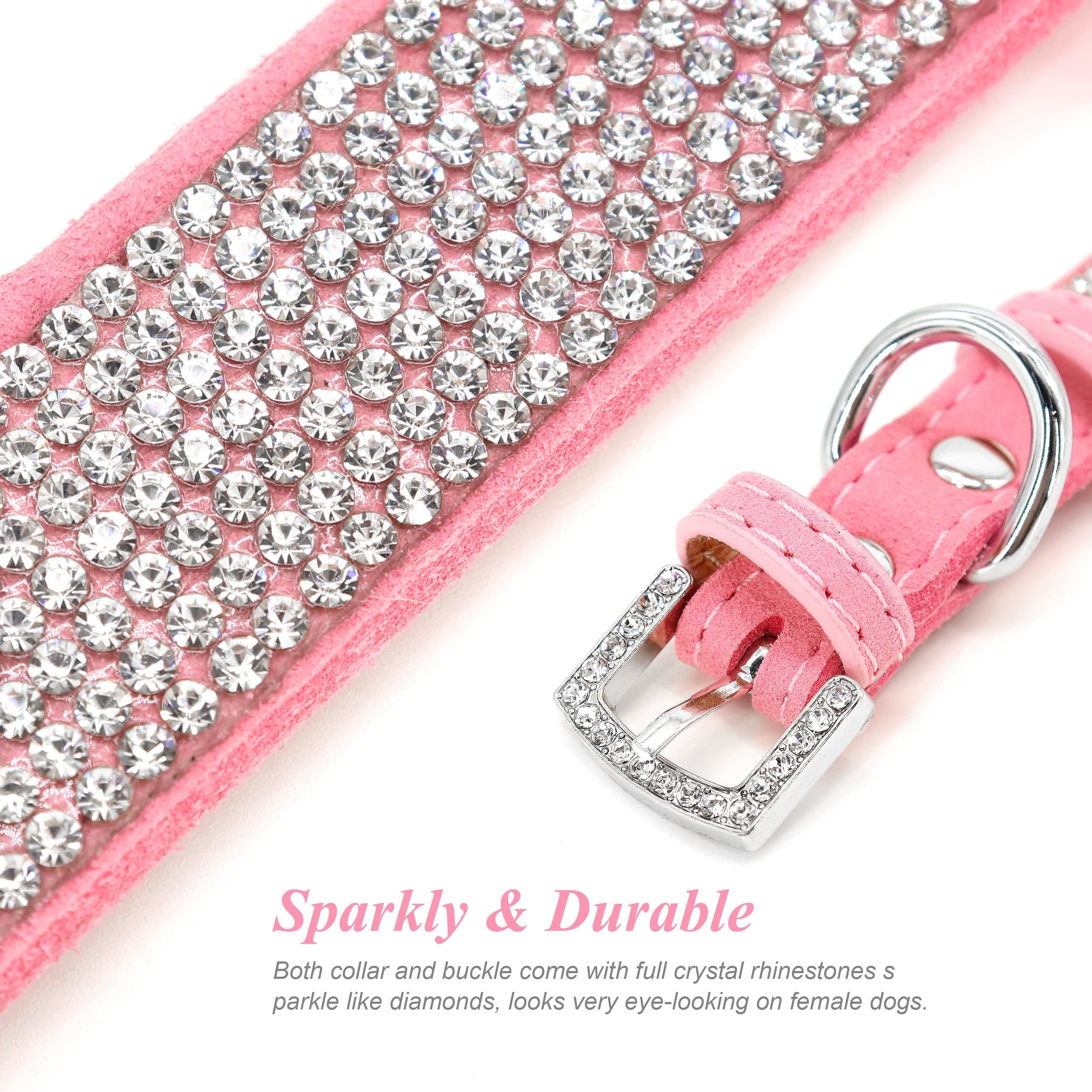 Pet Artist Cute Girl Rhinestone Suede Dog Collars For Small Dogs Cats,Soft Flower Dog Collar,Bling Dog Collars For Small Puppy Dogs Pink Collar, M:Neck 12-14.5'(31-37Cm)