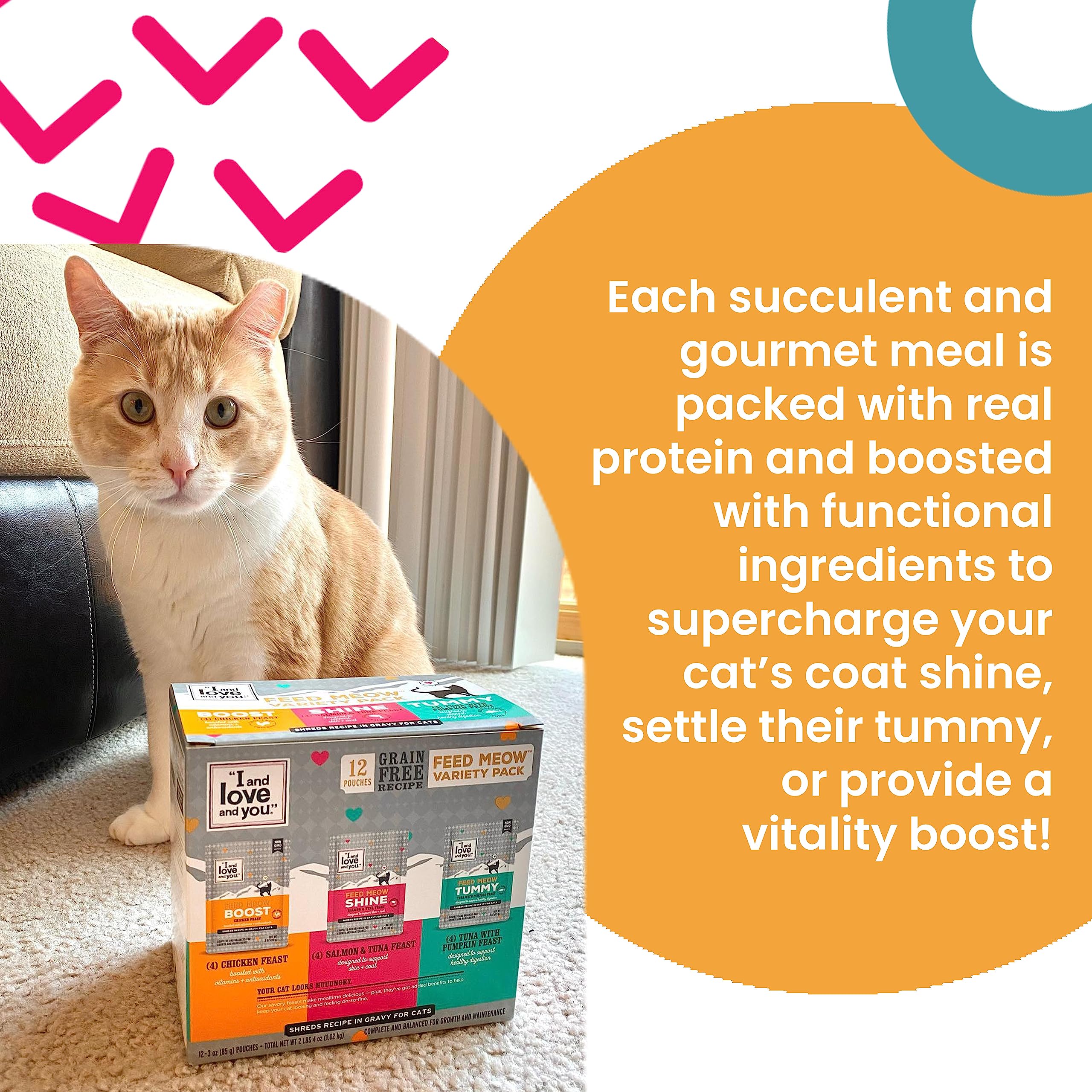 I and love and you Feed Meow Boost Wet Cat Food - Chicken - Antioxidants & Vitamins for Vitality, Grain Free, Shredded, 3oz Pack