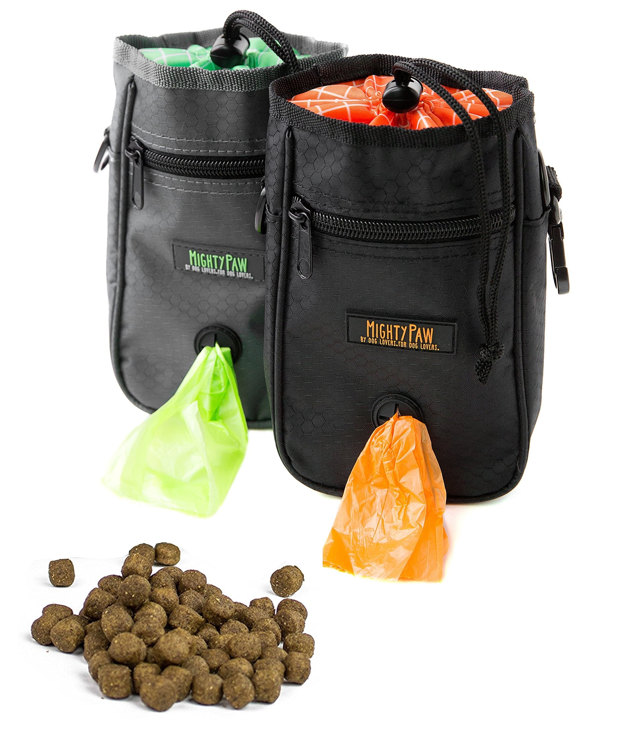 Mighty Paw Dog Treat Bag - Drawstring Closure Pouch - Includes Carabiner Hook and Pick-up Bags - Paw Treat Bag - Training Treat 