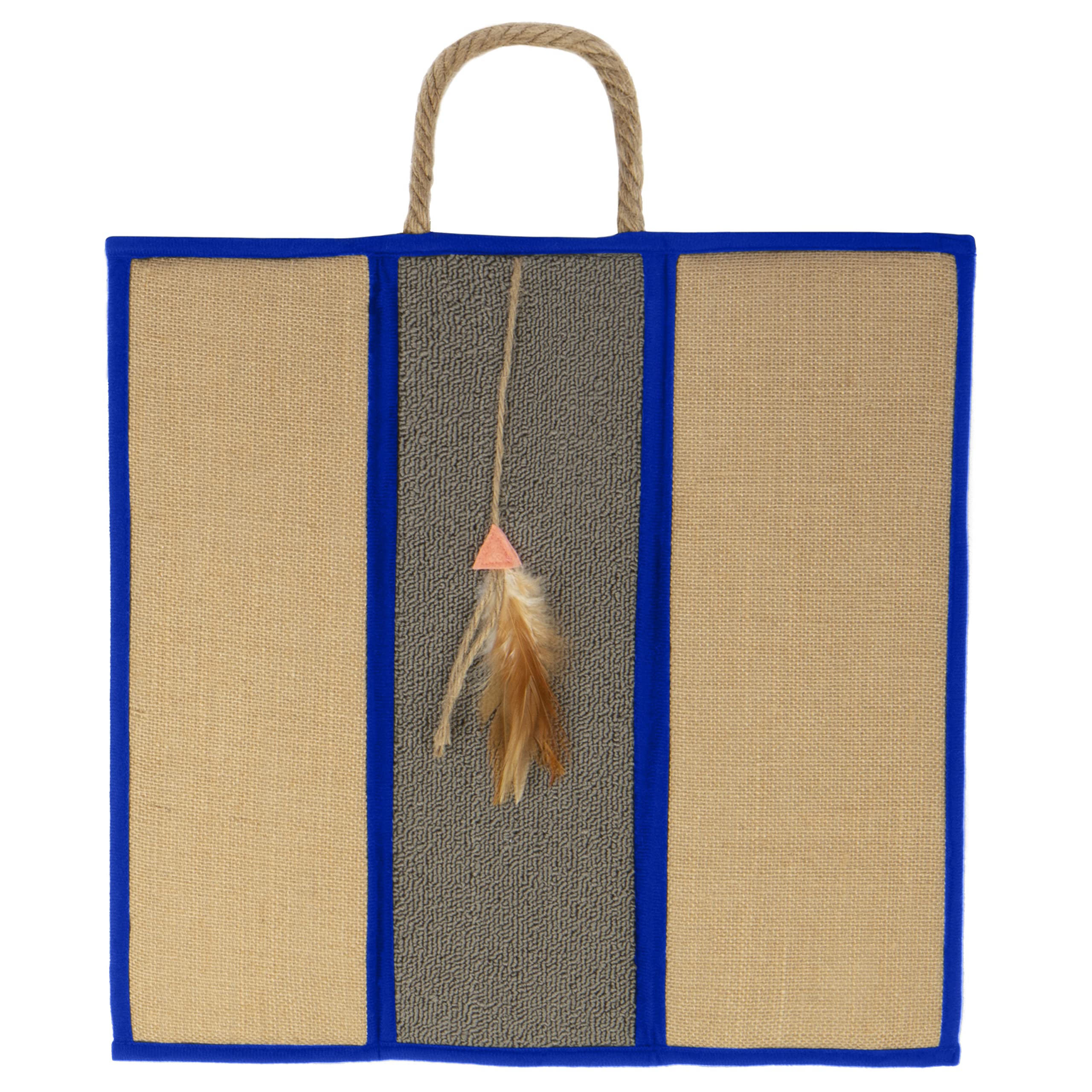 Smartykat Clever Claws Carpet & Burlap Hanging Cat Scratch Mat - Brown/Gray With Blue Trim, One Size