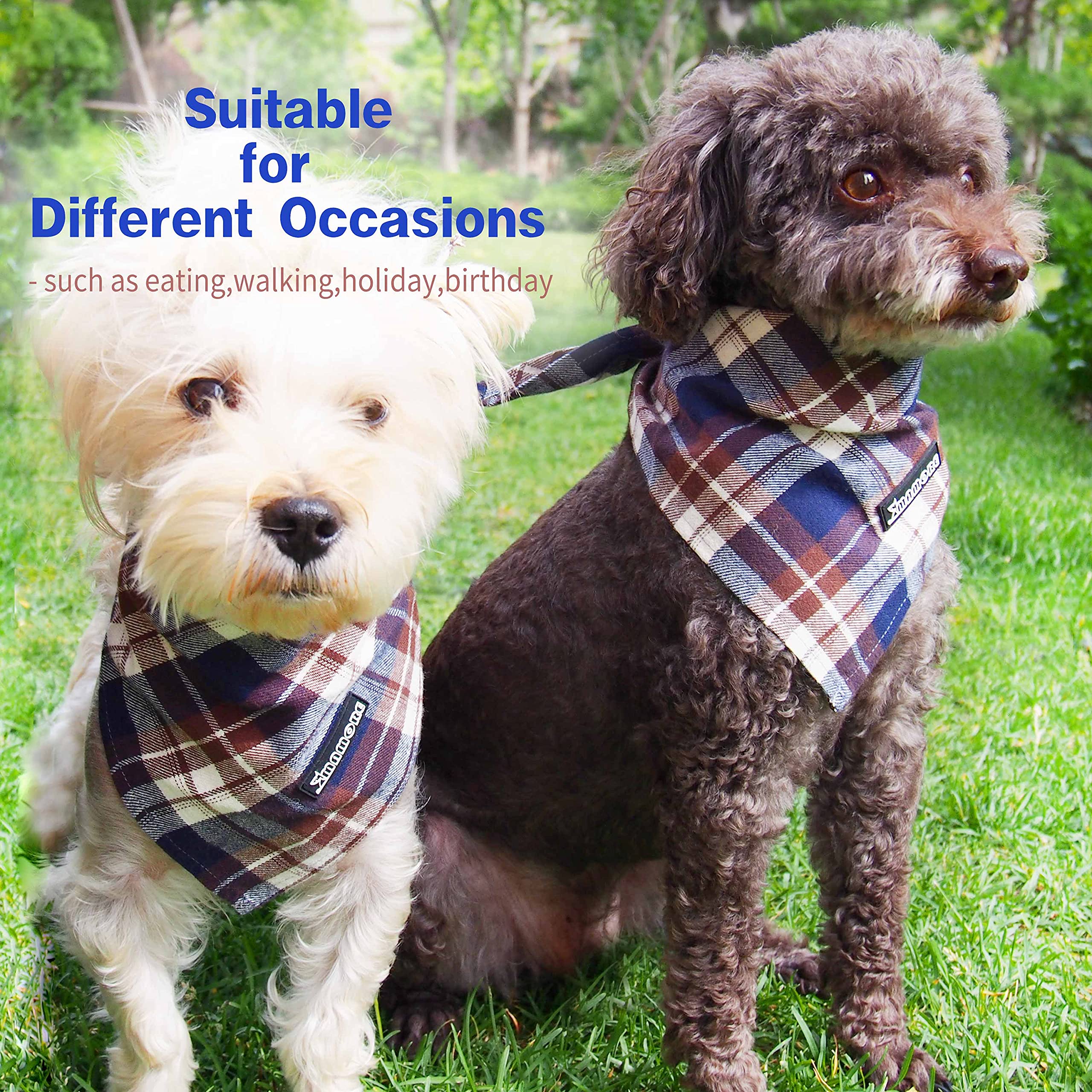 Adjustable Plaid Dog Bandanas,1Pc Soft Washable Cotton Triangle Bib Kerchief Scarfs For Small Medium Large Dogs And Cats (Light
