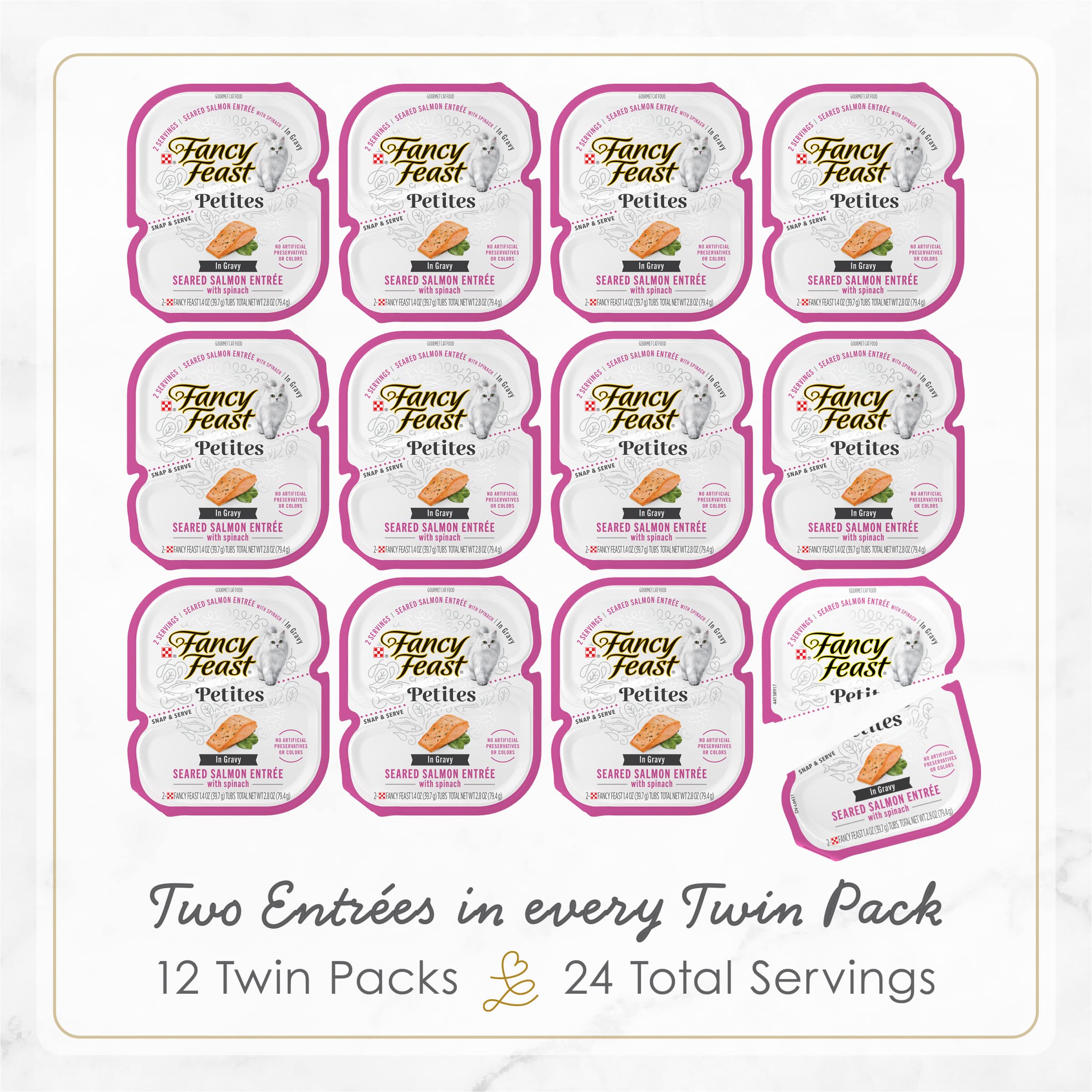 PURINA Fancy Feast Gourmet Gravy Wet Cat Food, Seared Salmon with Spinach, (12) 2.8 oz. Tubs