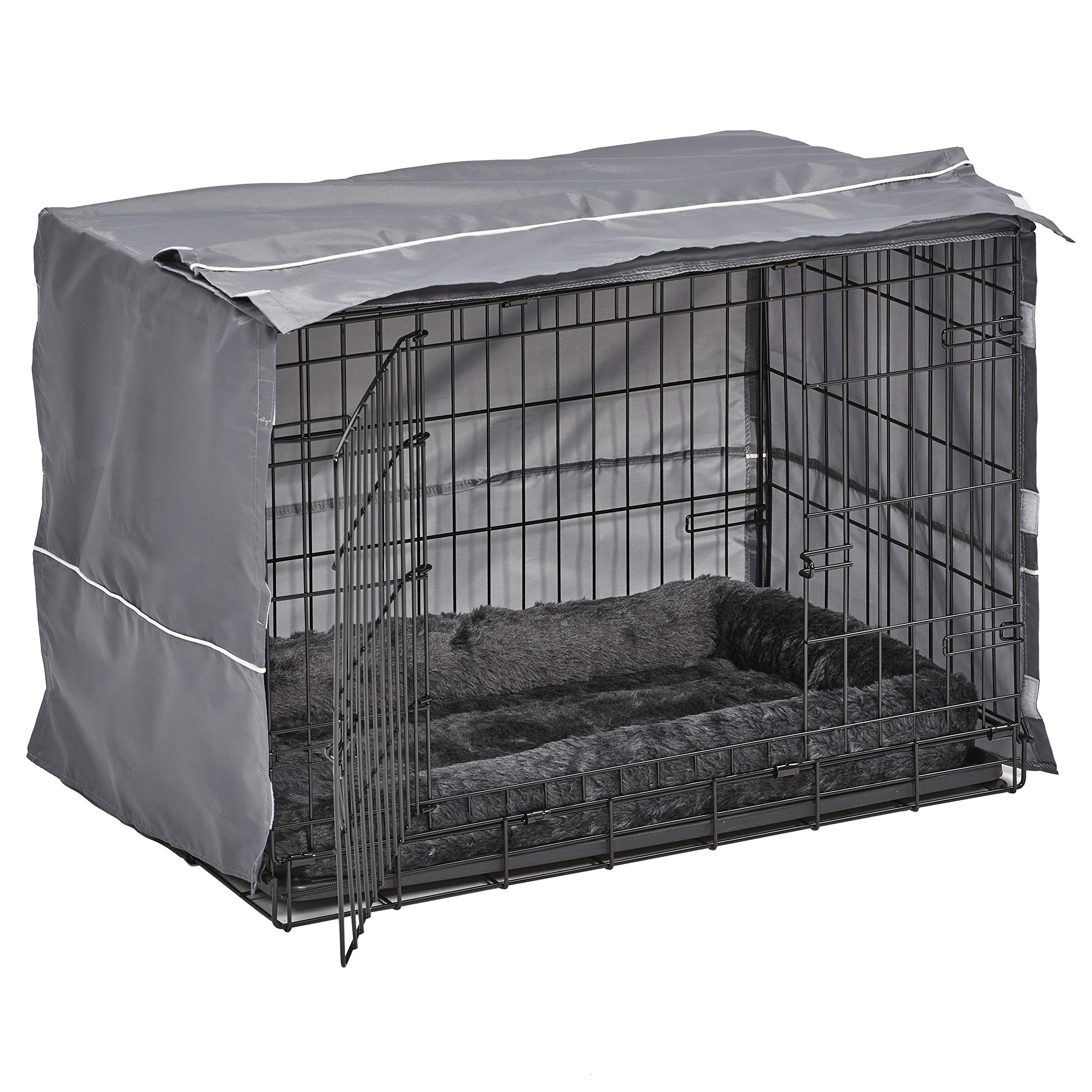 MidWest Homes for Pets Double Door Dog Crate Kit - 30-Inch, Gray Bed & Cover, Ideal for Medium Breeds, Durable Polyester, Black & Gray