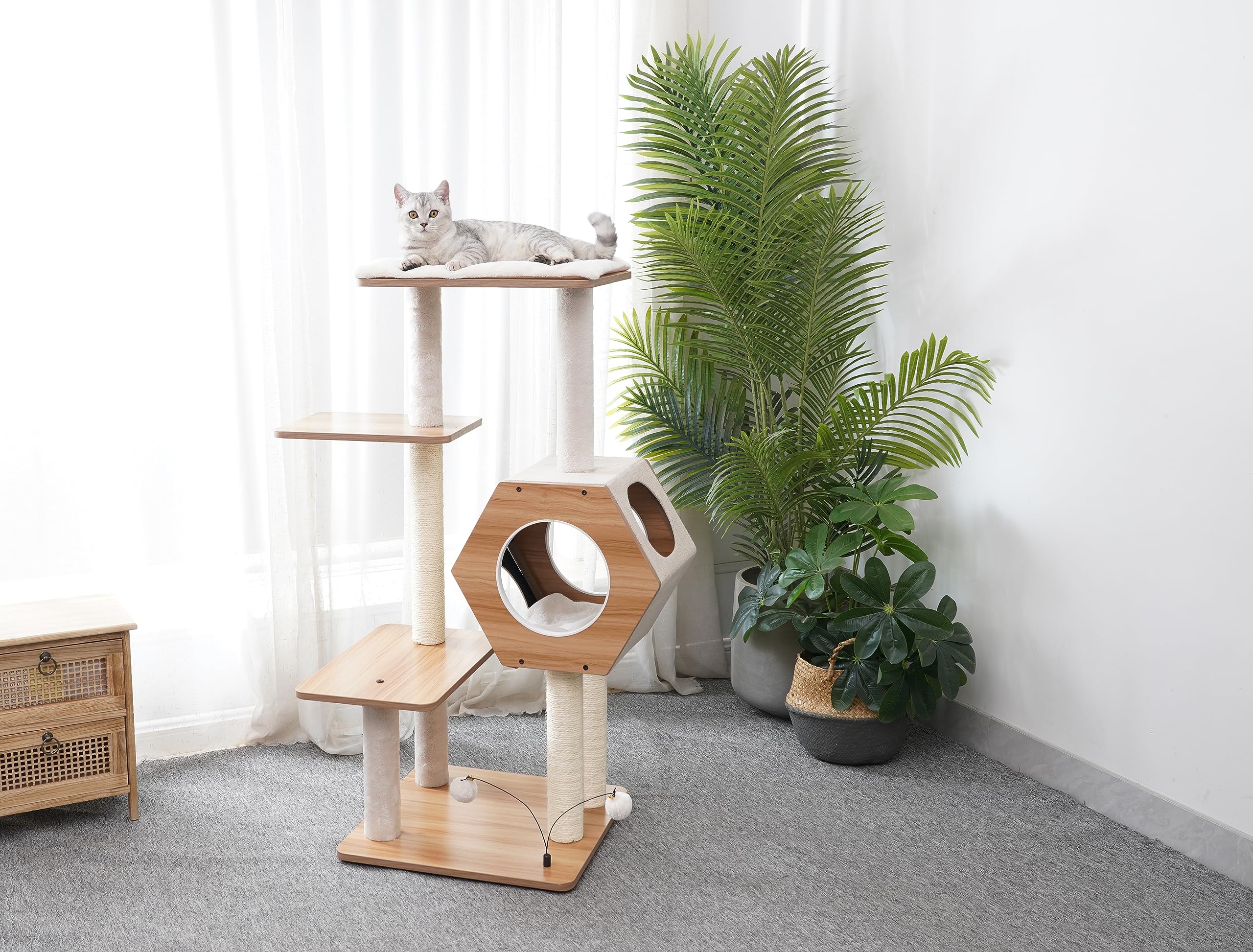 Petpals Wagon Style-Minimalist Design, Wooden, Medium Cat Tree (Beige)