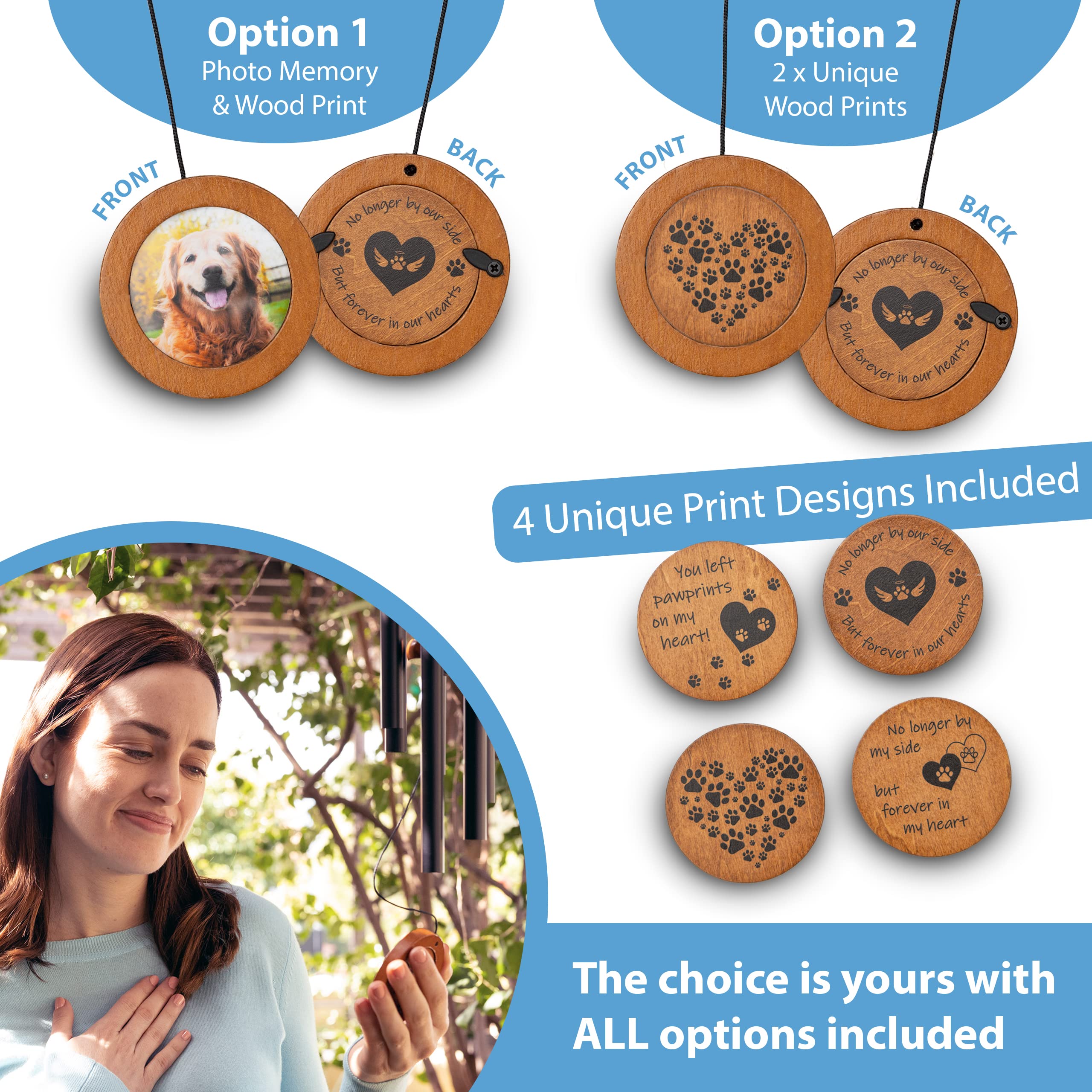 Dog Memorial Wind Chime 28' With 5 Pendant Designs And Comforting Pet Loss Ebook- Dog Memorial Gifts-Loss Of Dog Sympathy Gift-Dog Wind Chimes For Pet Memorial Gifts, Photo Dog Remembrance Gift