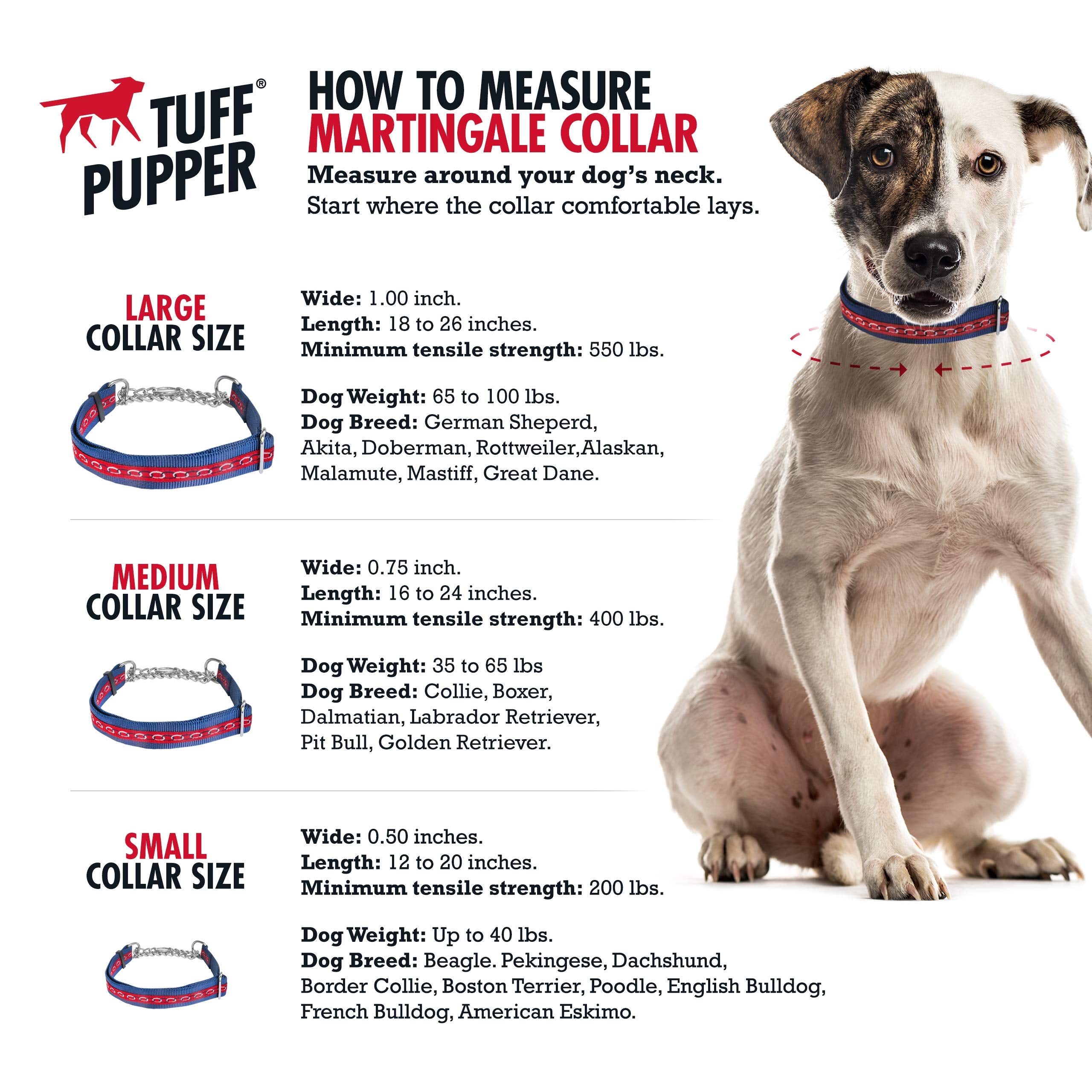 Tuff Pupper Martingale Collar For Dogs Is Perfect For Training | No Pull Dog Collar With Adjustable Gentle Nylon & Steel Chain | Convenient Sizing For All Breeds Large (18-26' Neck)