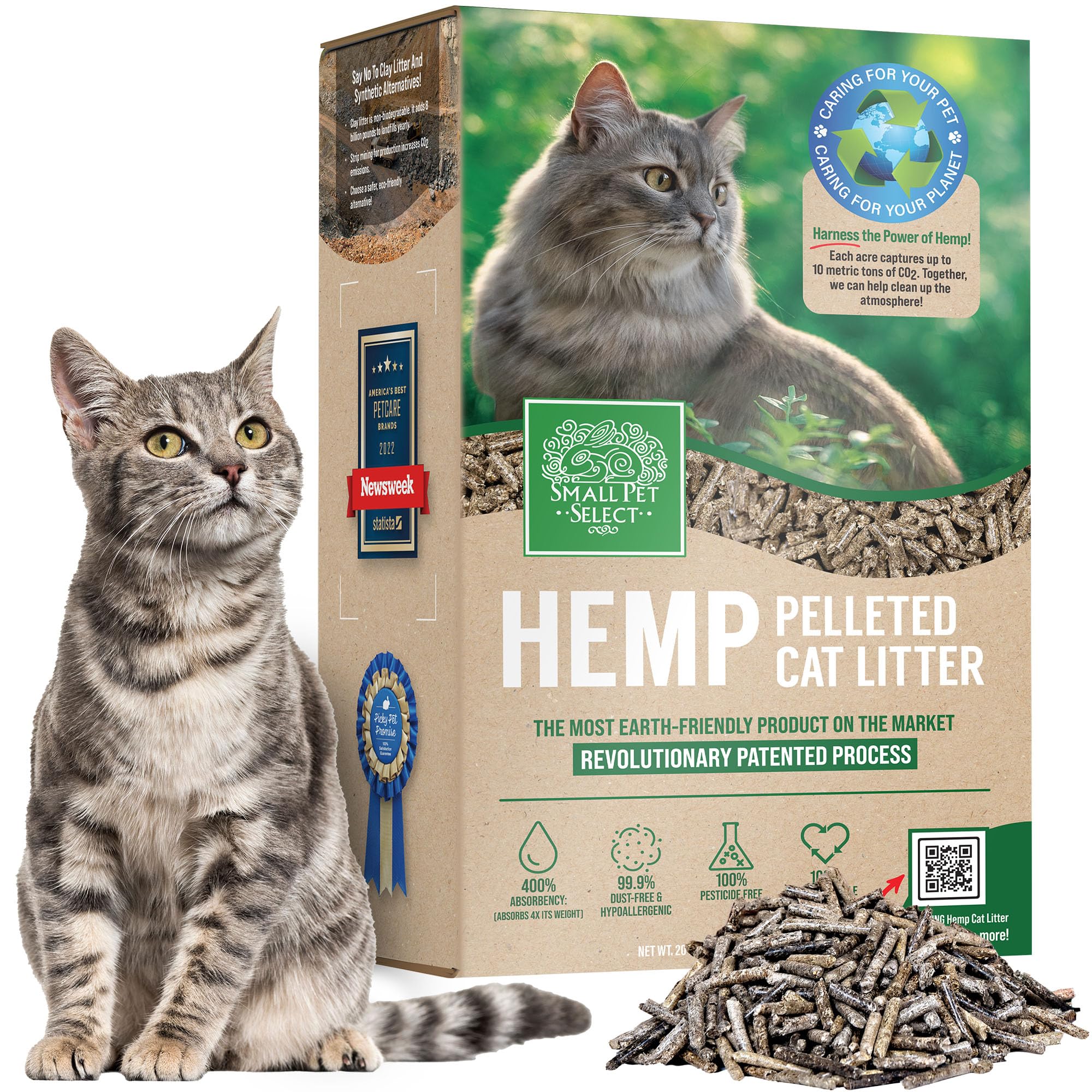Small Pet Select - Hemp Pelleted Cat Litter, Non-Clumping, Biodegradable Kitty Litter, Eco Friendly Odor Control for a Fresh Lit