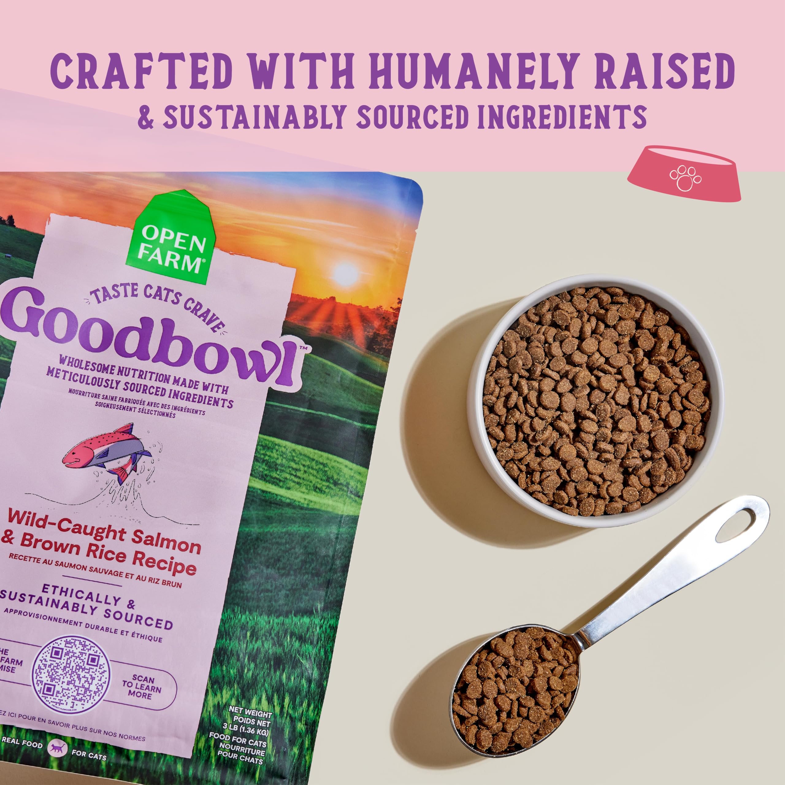 Open Farm Goodbowl, Protein Rich Dry Cat Food Made from Meticulously Sourced Simple Ingredients, Wild-Caught Salmon & Brown Rice