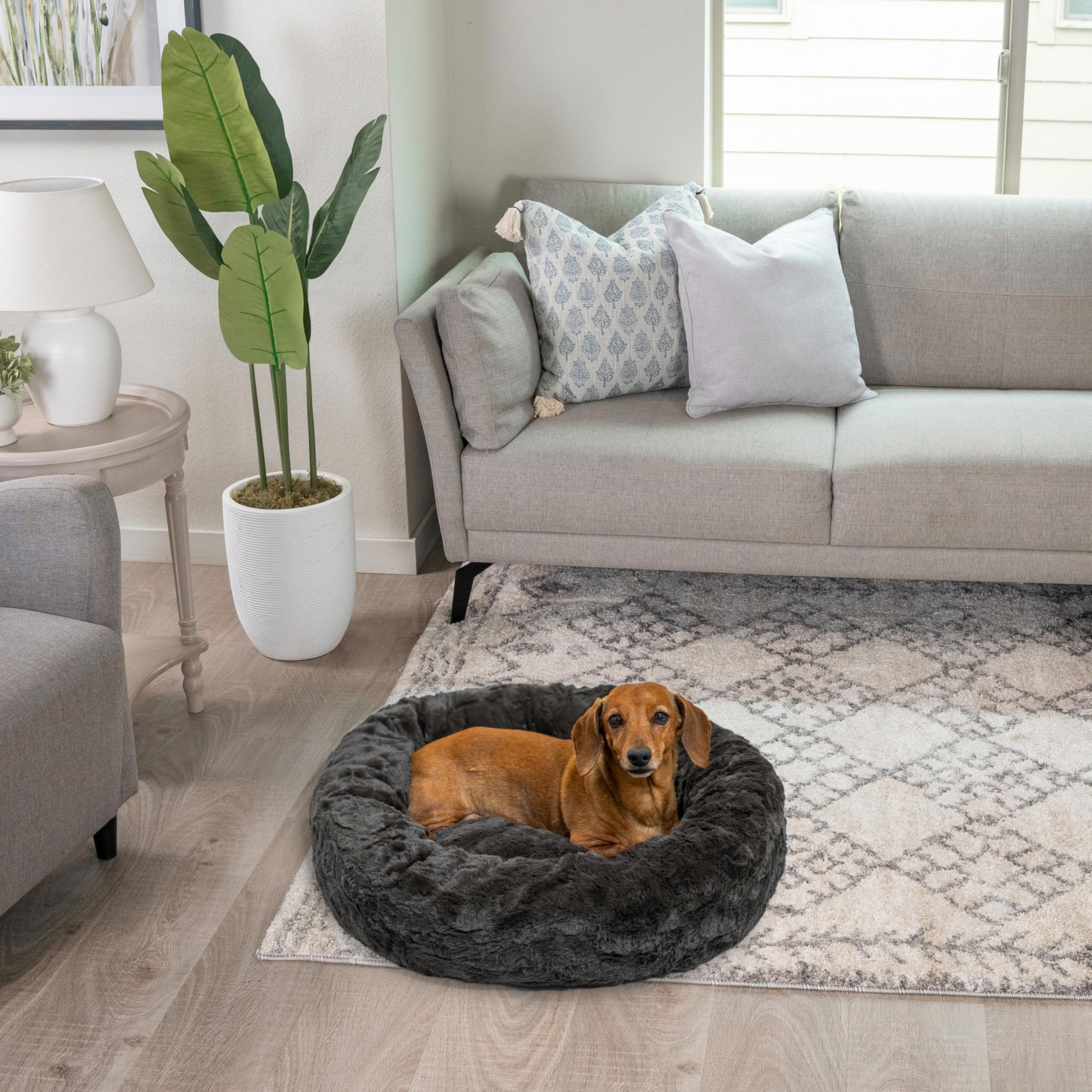 Best Friends By Sheri The Original Calming Donut Cat And Dog Bed In Lux Fur Charcoal Mink, Small 23X23