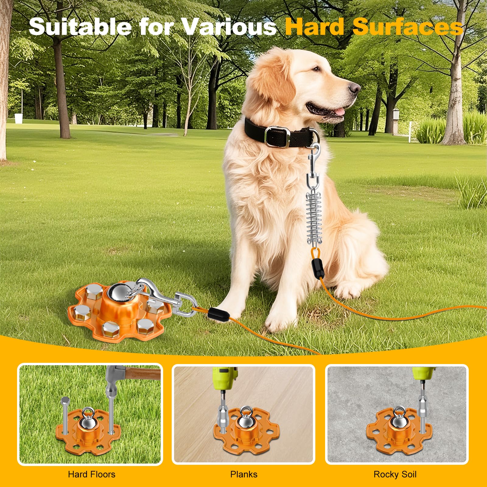 Tivray Dog Tie Out Stake, 360 Swivel Stake No Tangle, Heavy Duty Tether for Yard (No Cable) with 6 Strong Screw Anchors Hold up